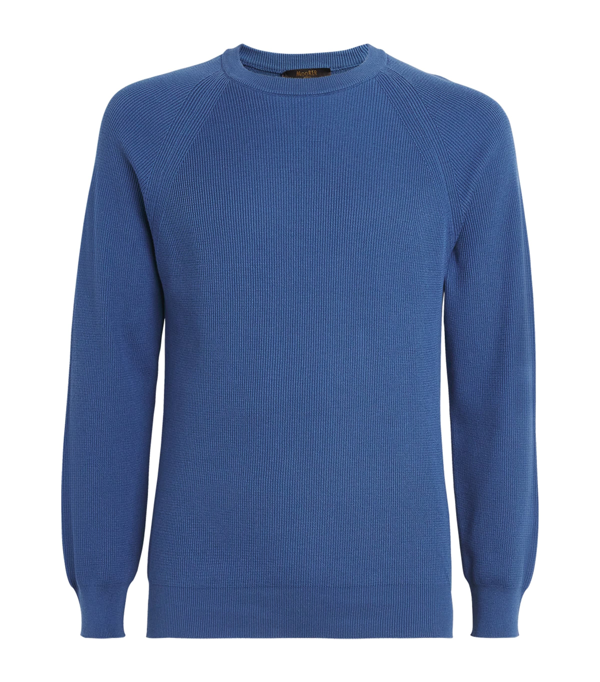 Moorer Cotton Ribbed Sweater In Blue