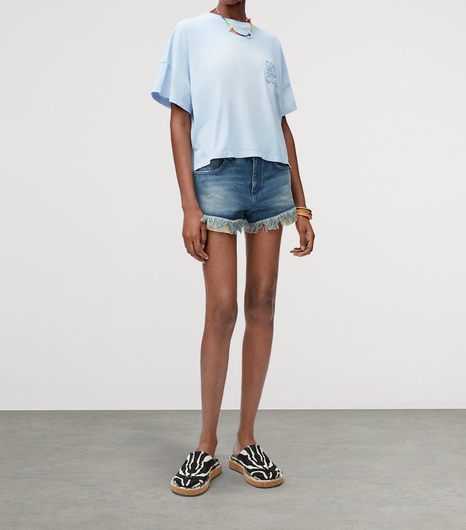 LOEWE Womens x Paula's Ibiza Cotton-Blend Anagram T-Shirt Sky Blue Image 2