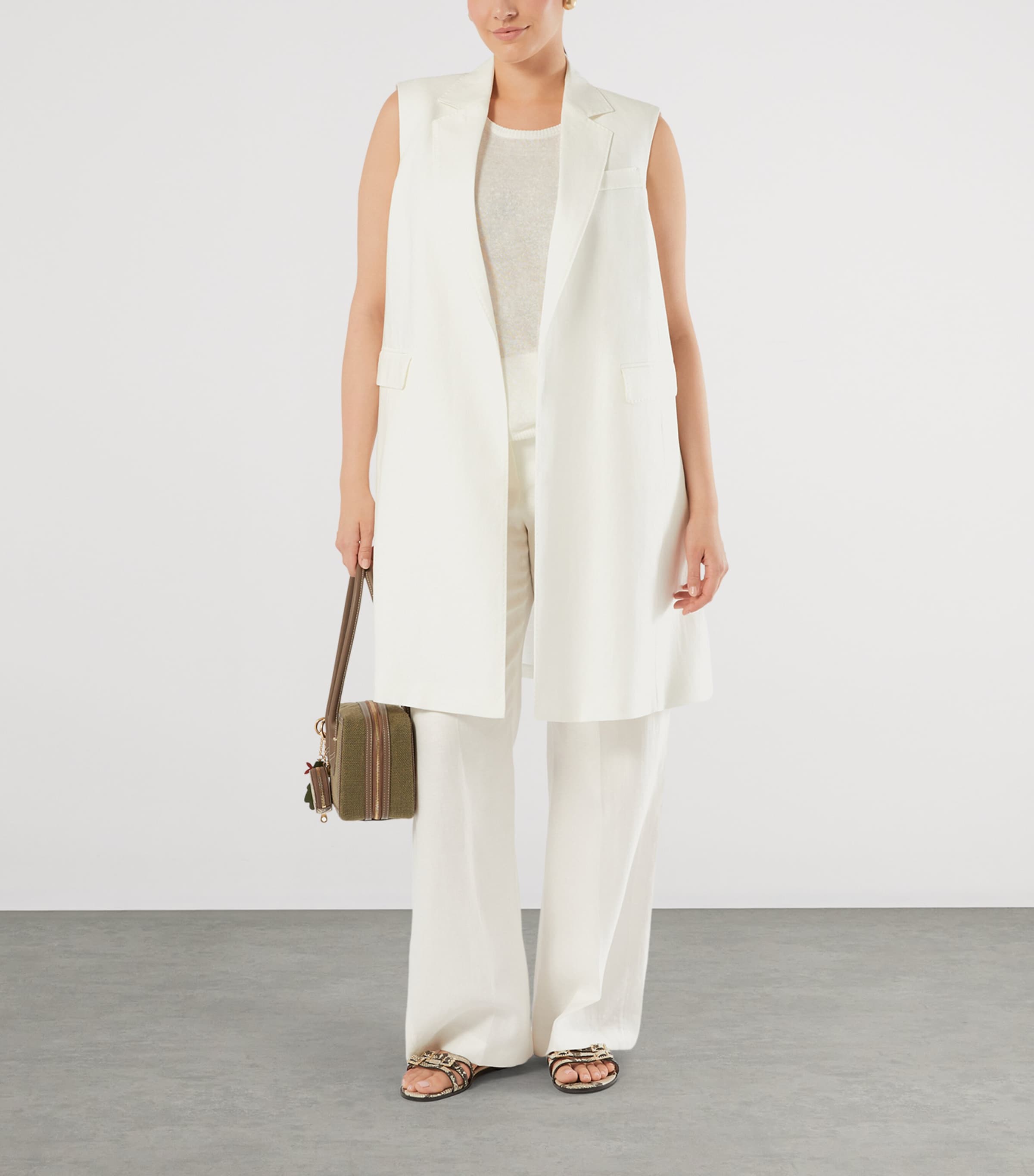 Marina Rinaldi Womens Linen Straight Trousers White Image 2