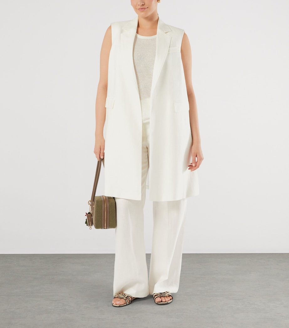 Marina Rinaldi Womens Linen Straight Trousers White Image 2