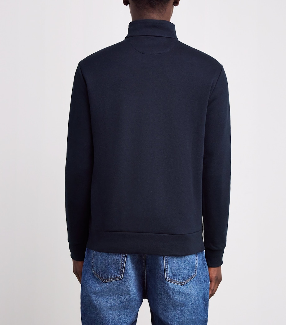 Cotton-Blend Polo Pony Quarter-Zip Sweater NAVY Image 4