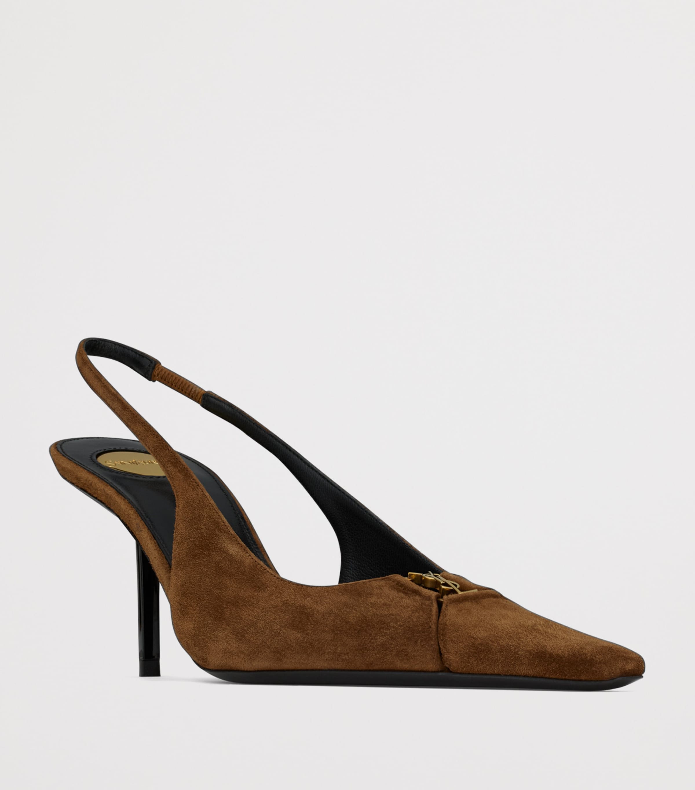 Saint Laurent Womens Suede Babylone Slingback Pumps 75 Image 3