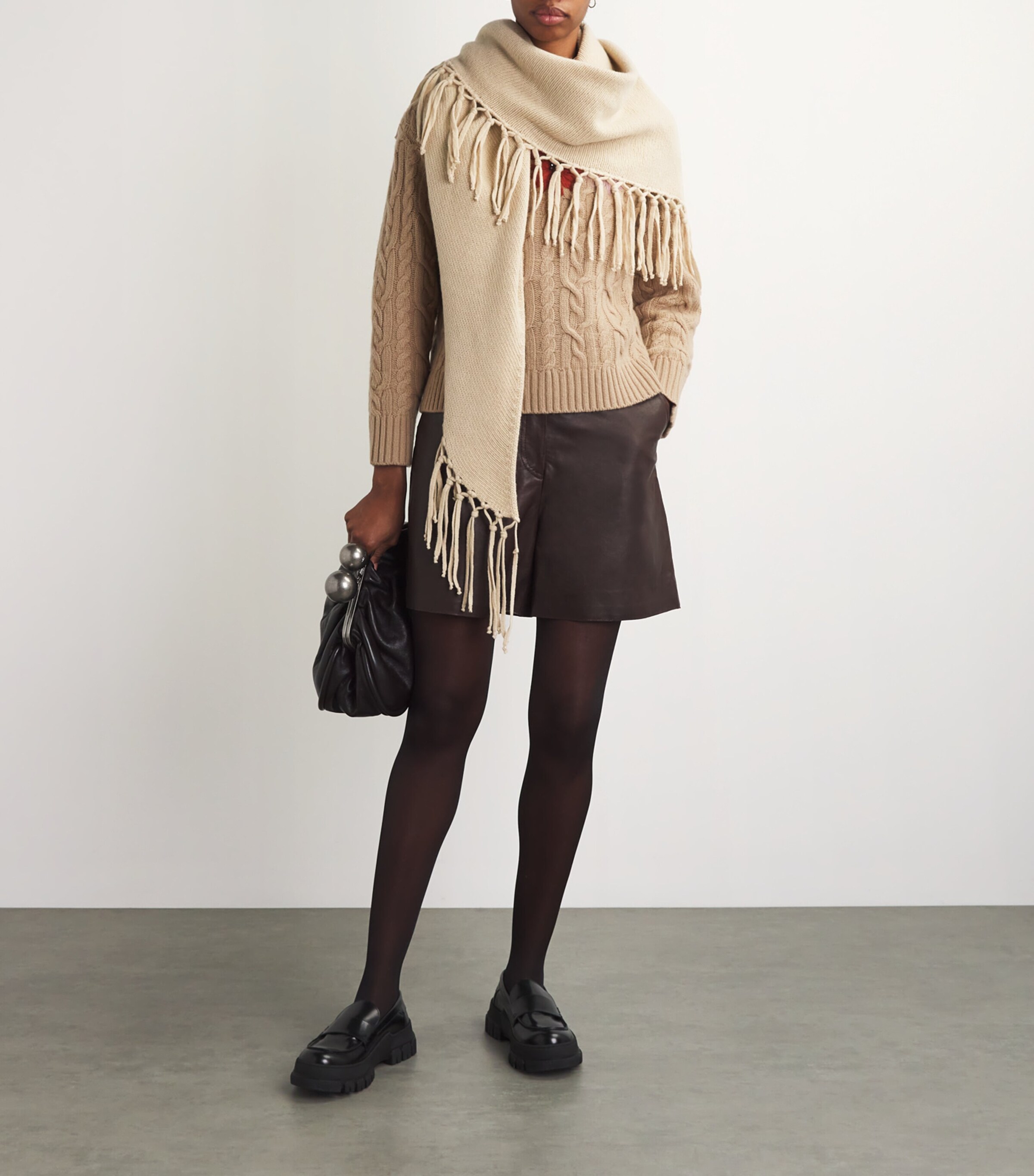 Weekend Max Mara Virgin Wool Fringed Shawl Beige Image 2