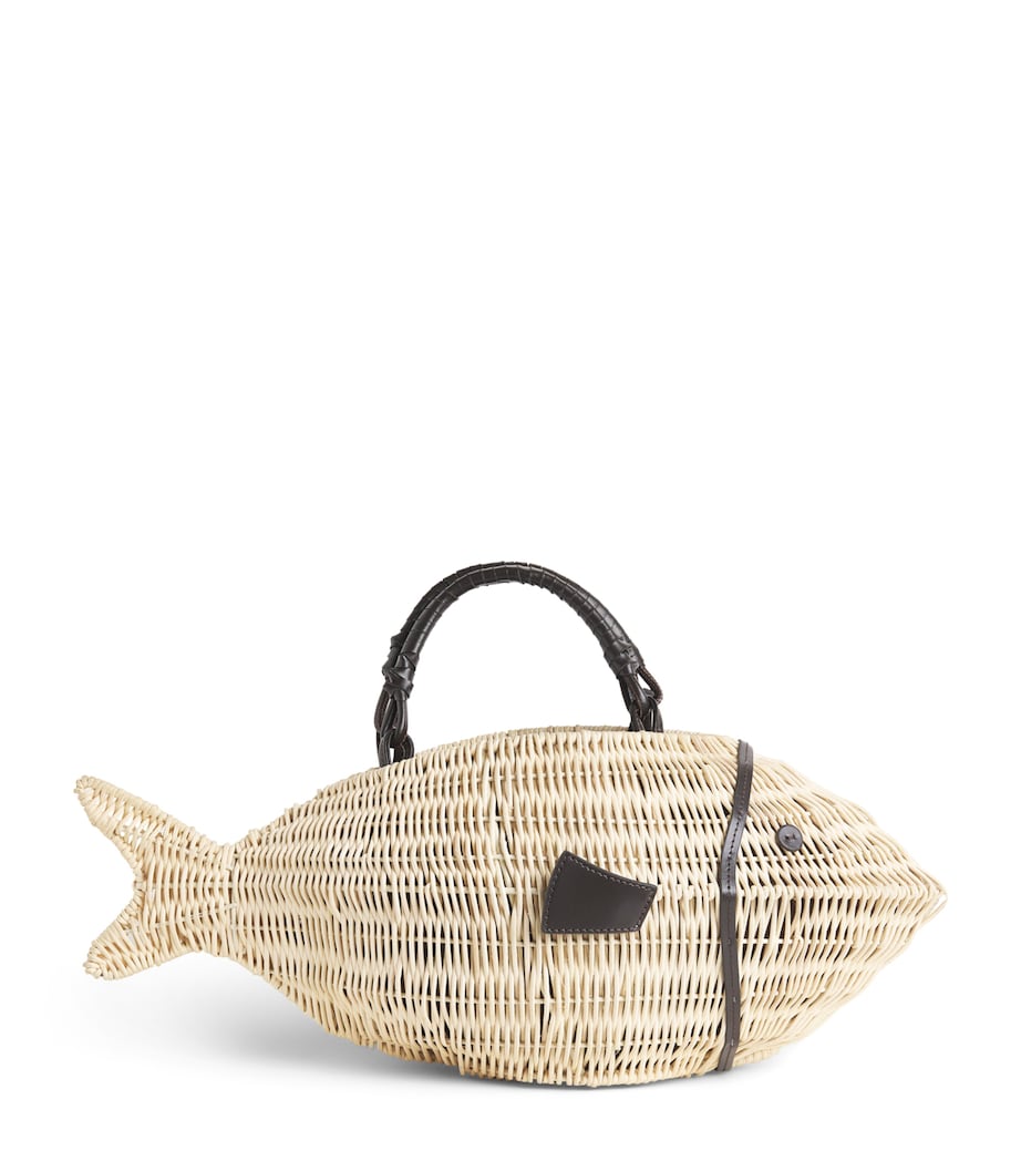 STAUD Wicker Cleo Fish Top-Handle Bag Nat Natural Image 1