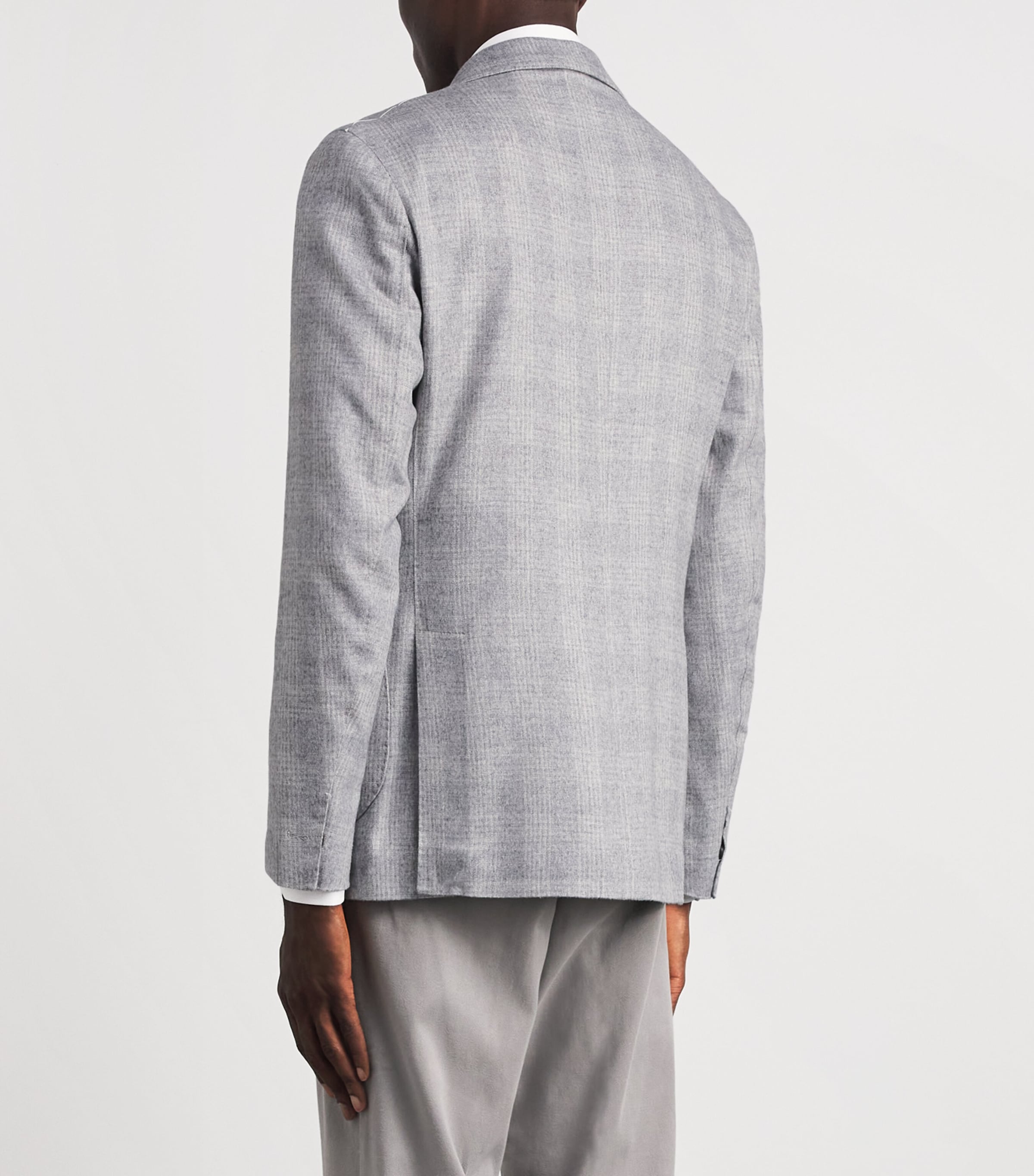 Eleventy Mens Silk-Cashmere Check Unstructured Blazer Grigio Chiaro Melang Image 5
