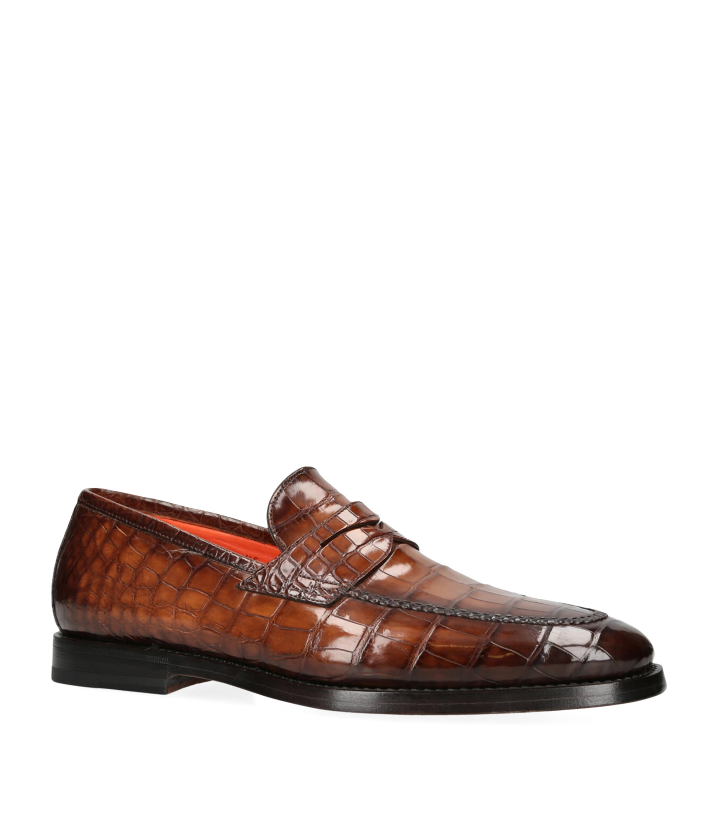 Crocodile Leather Carlos Penny Loafers TAN Image 3