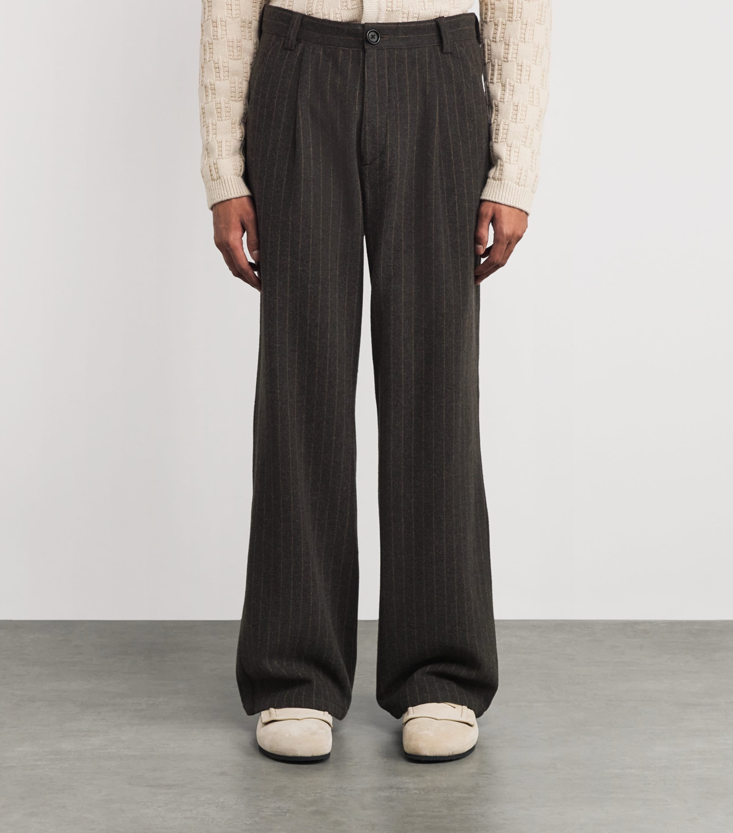 Wool-Blend Pinstripe Wide-Leg Trousers BROWN Image 3