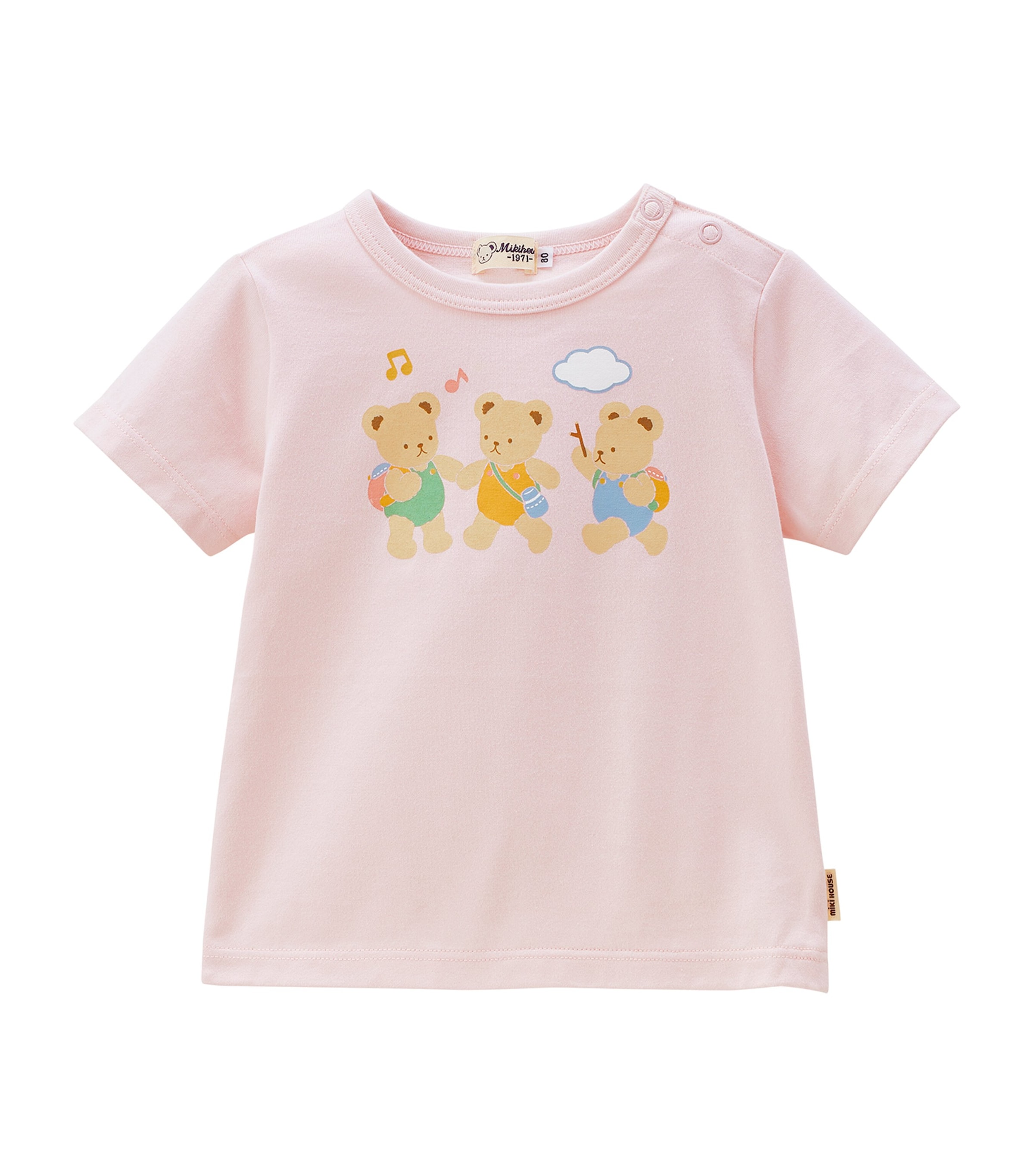 Miki House Kids' Bear Print Cotton T-shirt In Pink