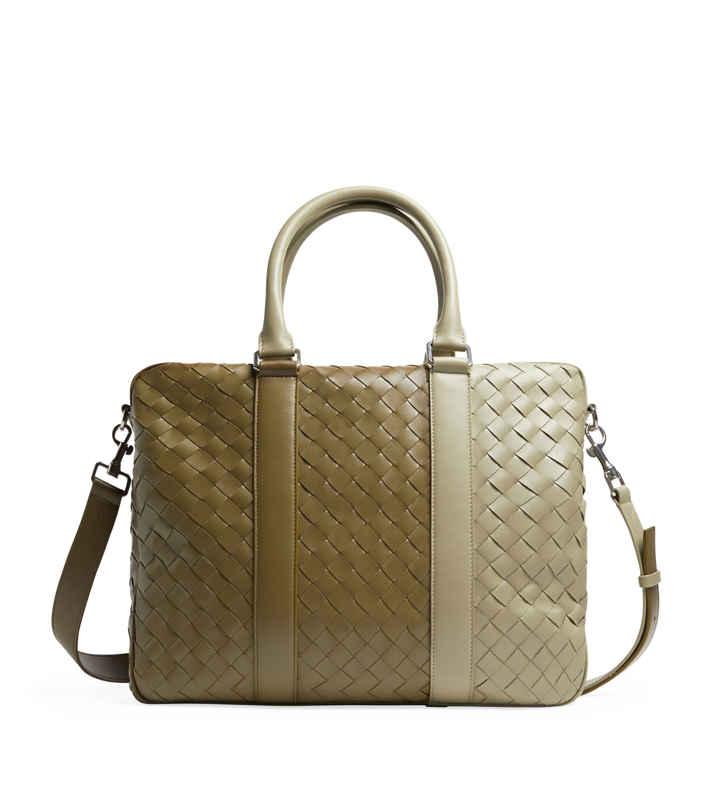 Bottega Veneta Leather Intrecciato Briefcase In Grey