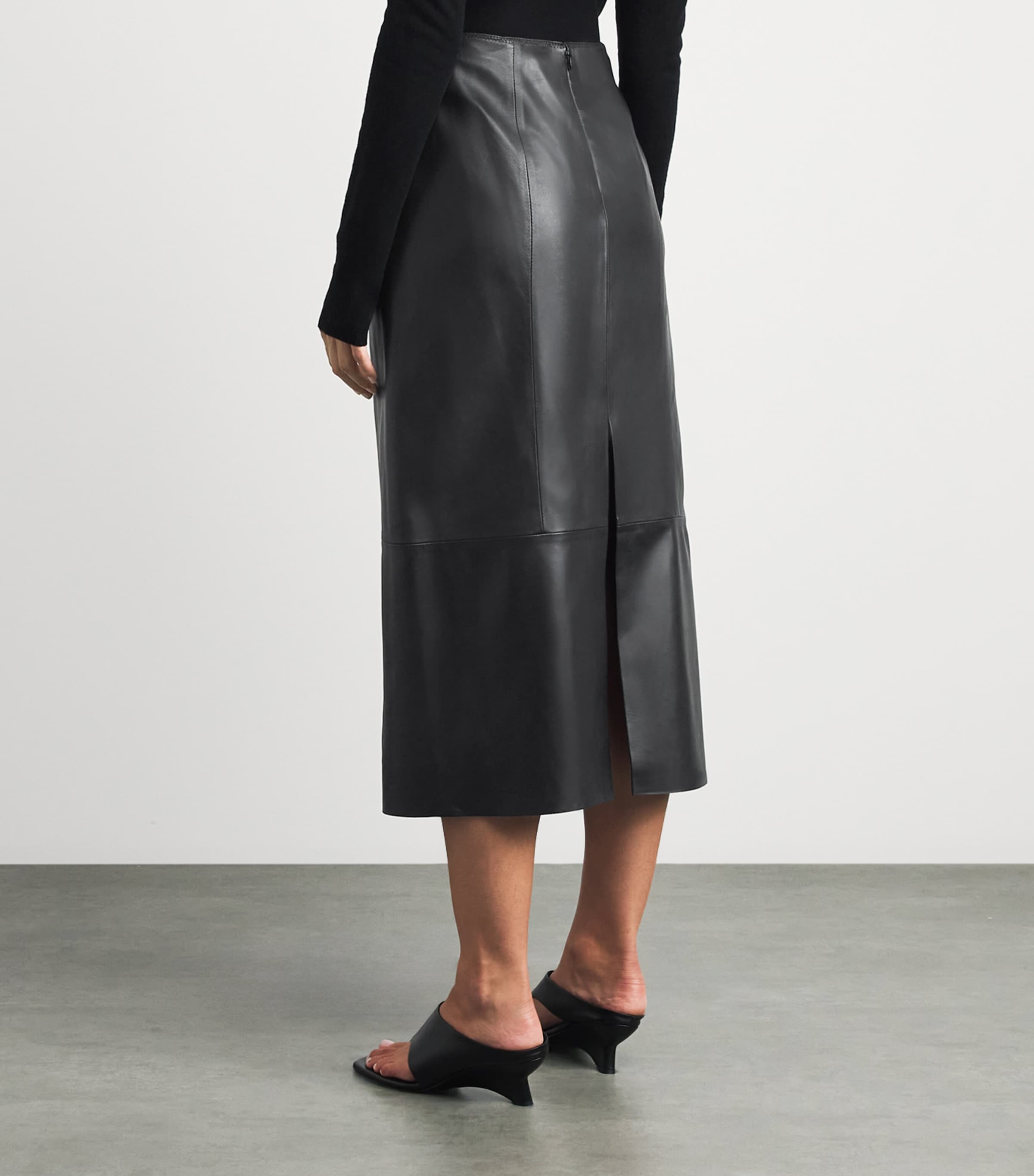 Vince Womens Lambskin Midi Skirt Black Image 5