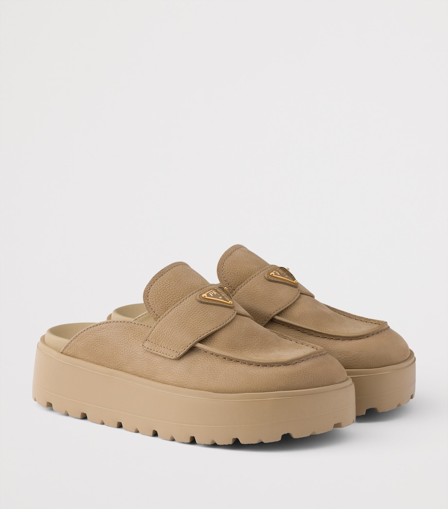 Prada Nubuck Leather Flatform Mules Neutral Image 2