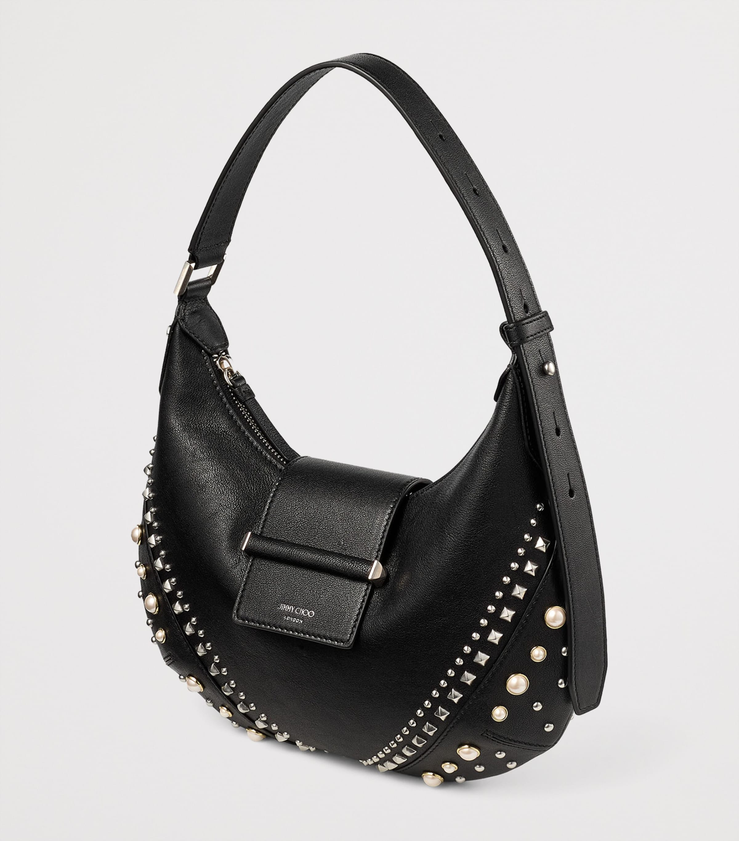 Small Studded Leather Bar Shoulder Bag BLACK/IVORY/ANTIQUE Image 3