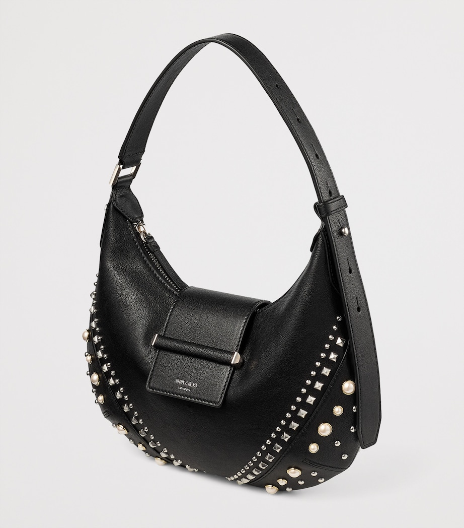 Small Studded Leather Bar Shoulder Bag BLACK/IVORY/ANTIQUE Image 2