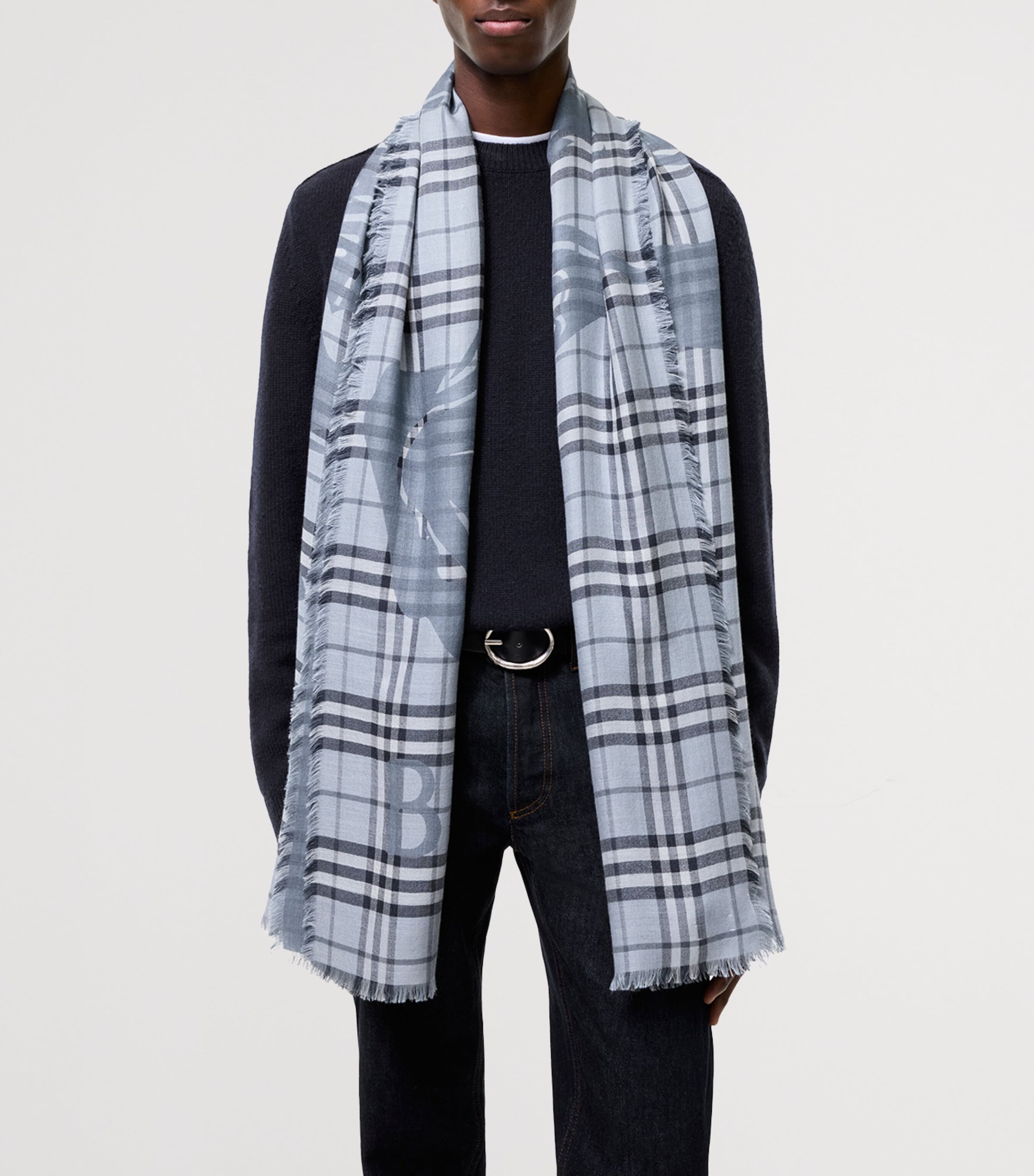Burberry Wool-Silk Knight Check Scarf Bank Blue Image 6