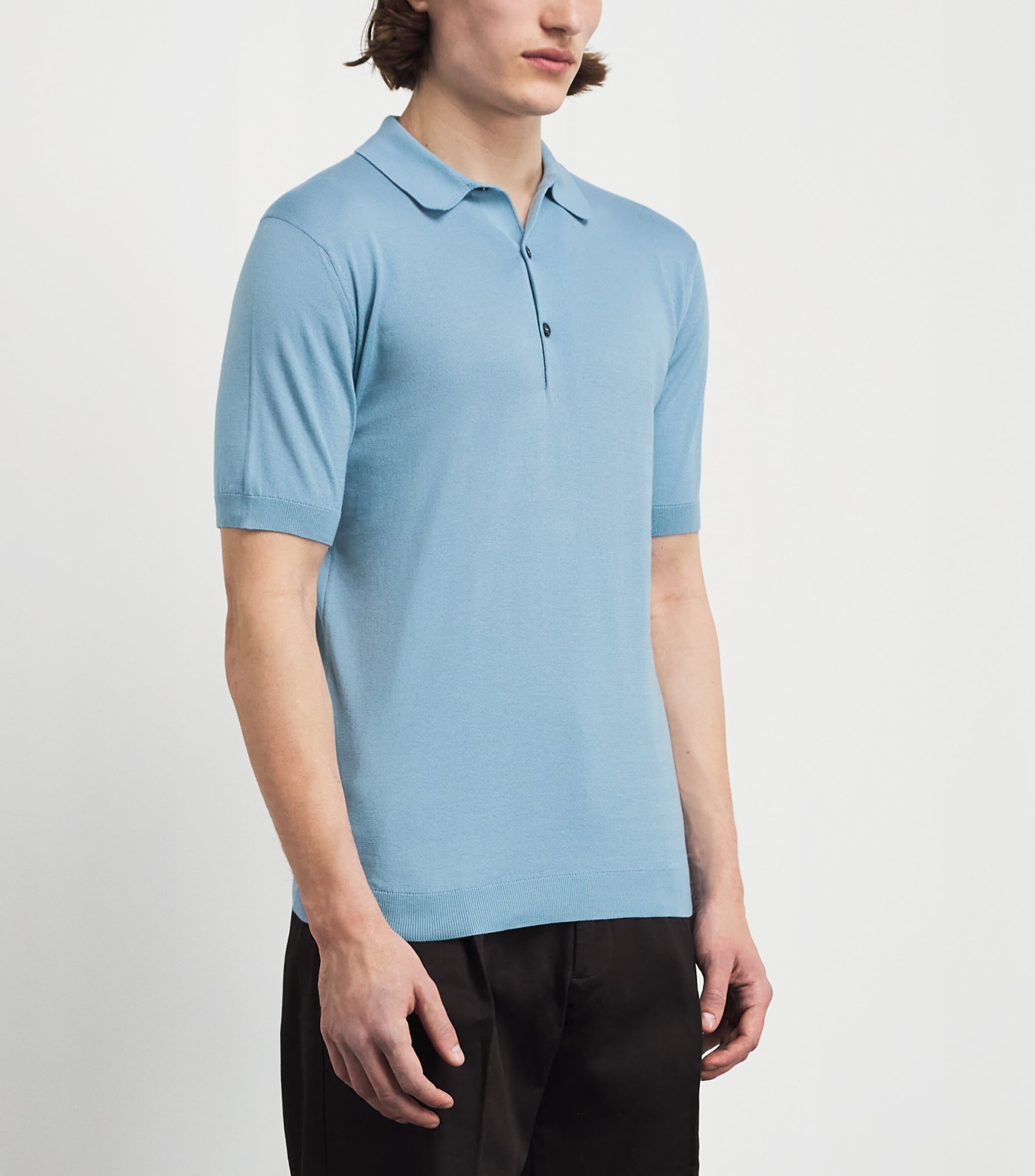John Smedley Mens Sea Island Cotton Adrian Polo Shirt Cove Blue Image 4