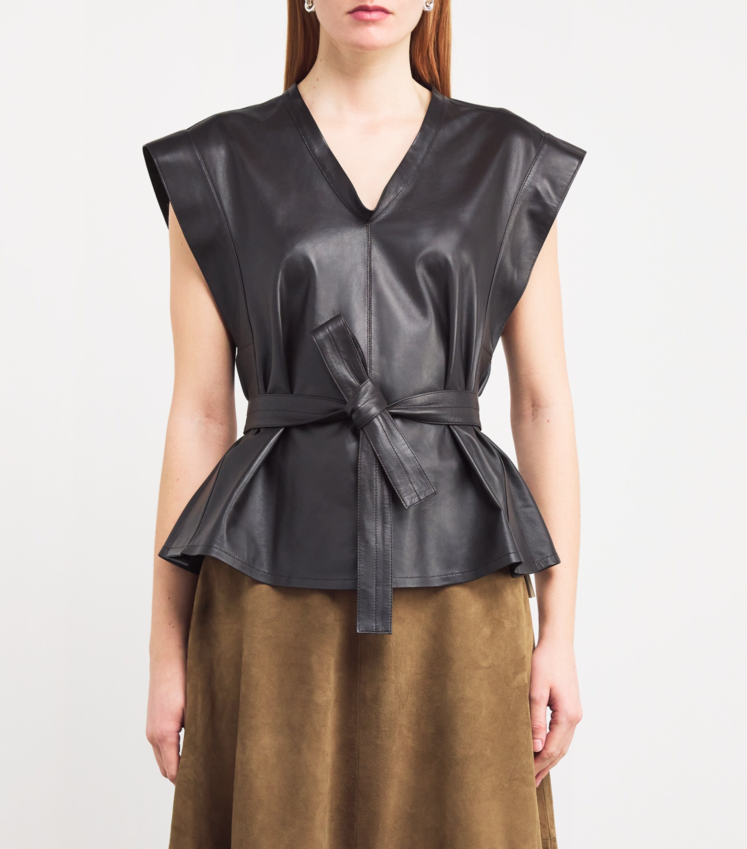 Lemaire Womens Leather Belted Top Dark Chocolate Image 3