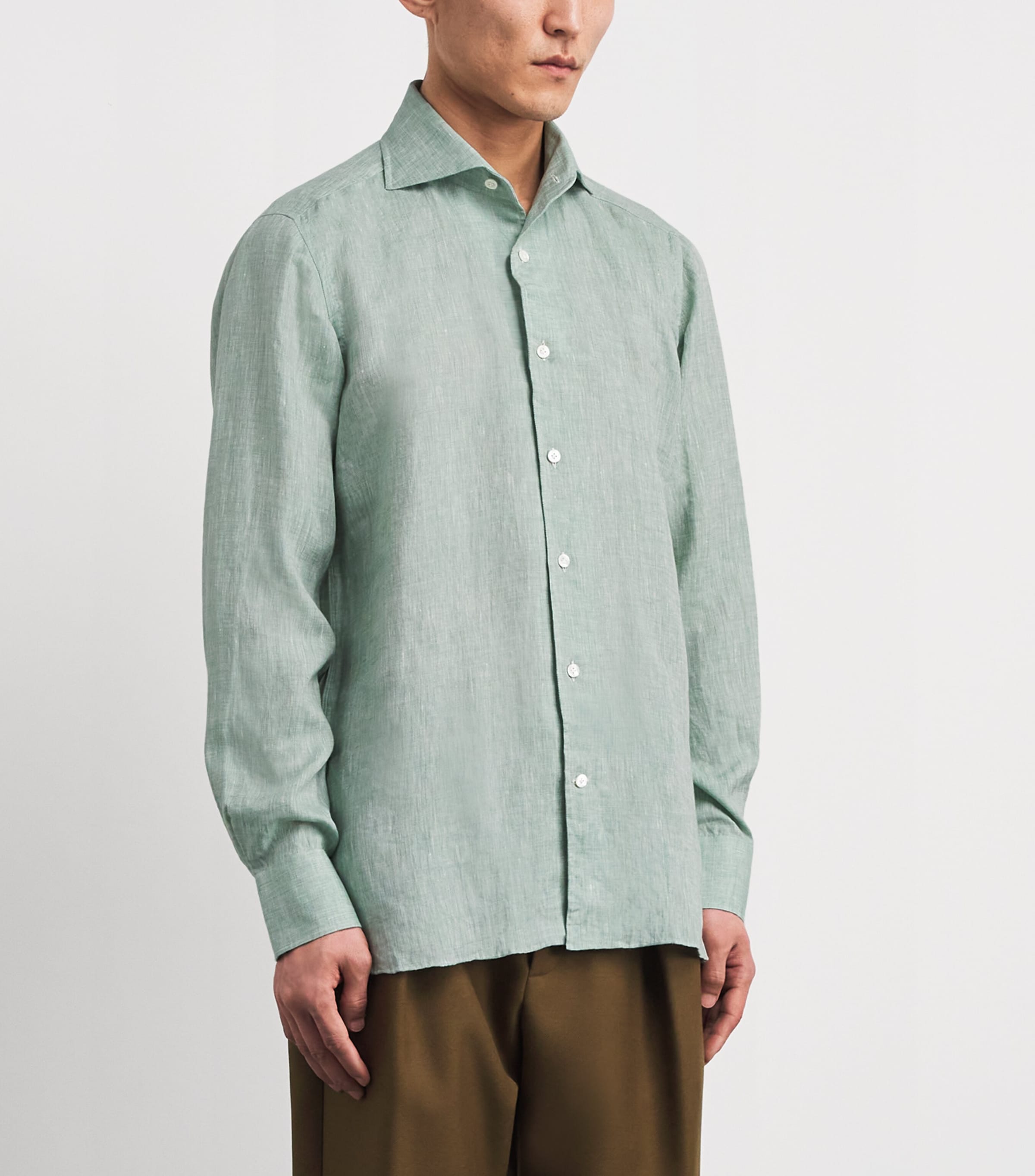 100HANDS Mens Linen Shirt Green Image 4
