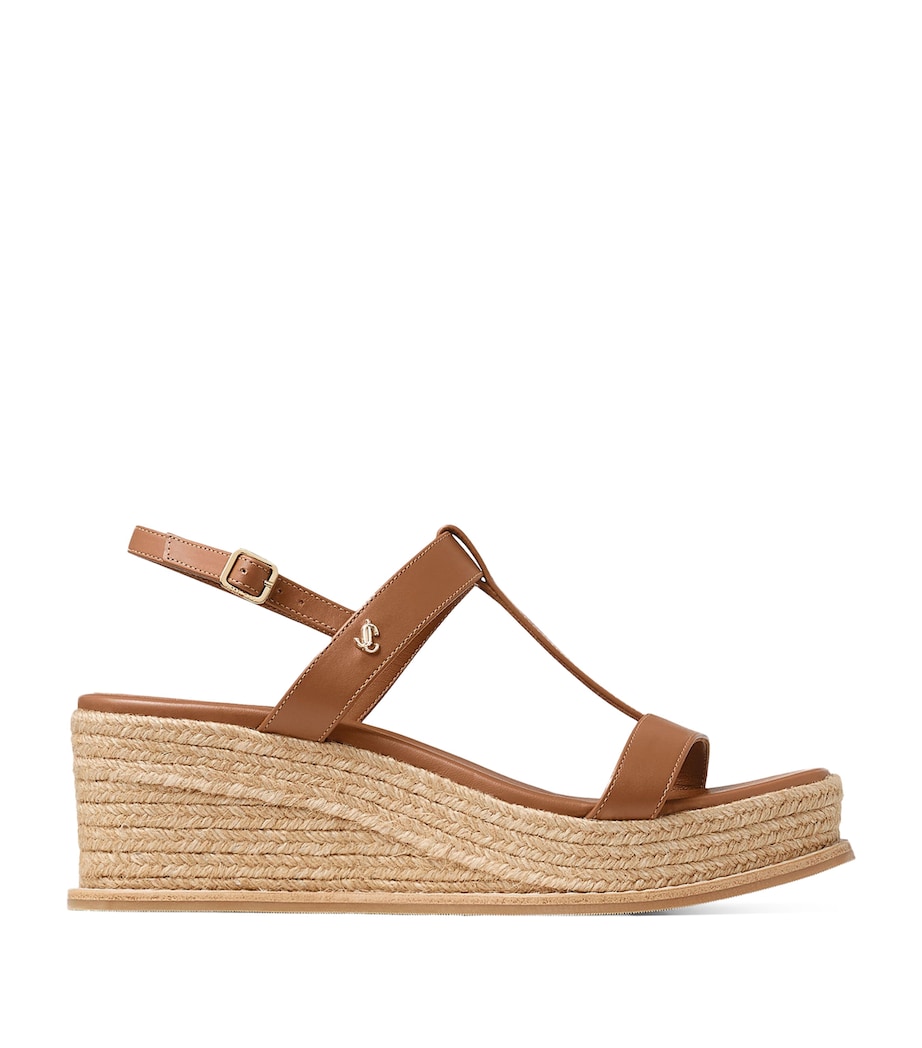 Jimmy Choo Theia 60 Leather Wedge Sandals Tan Image 1