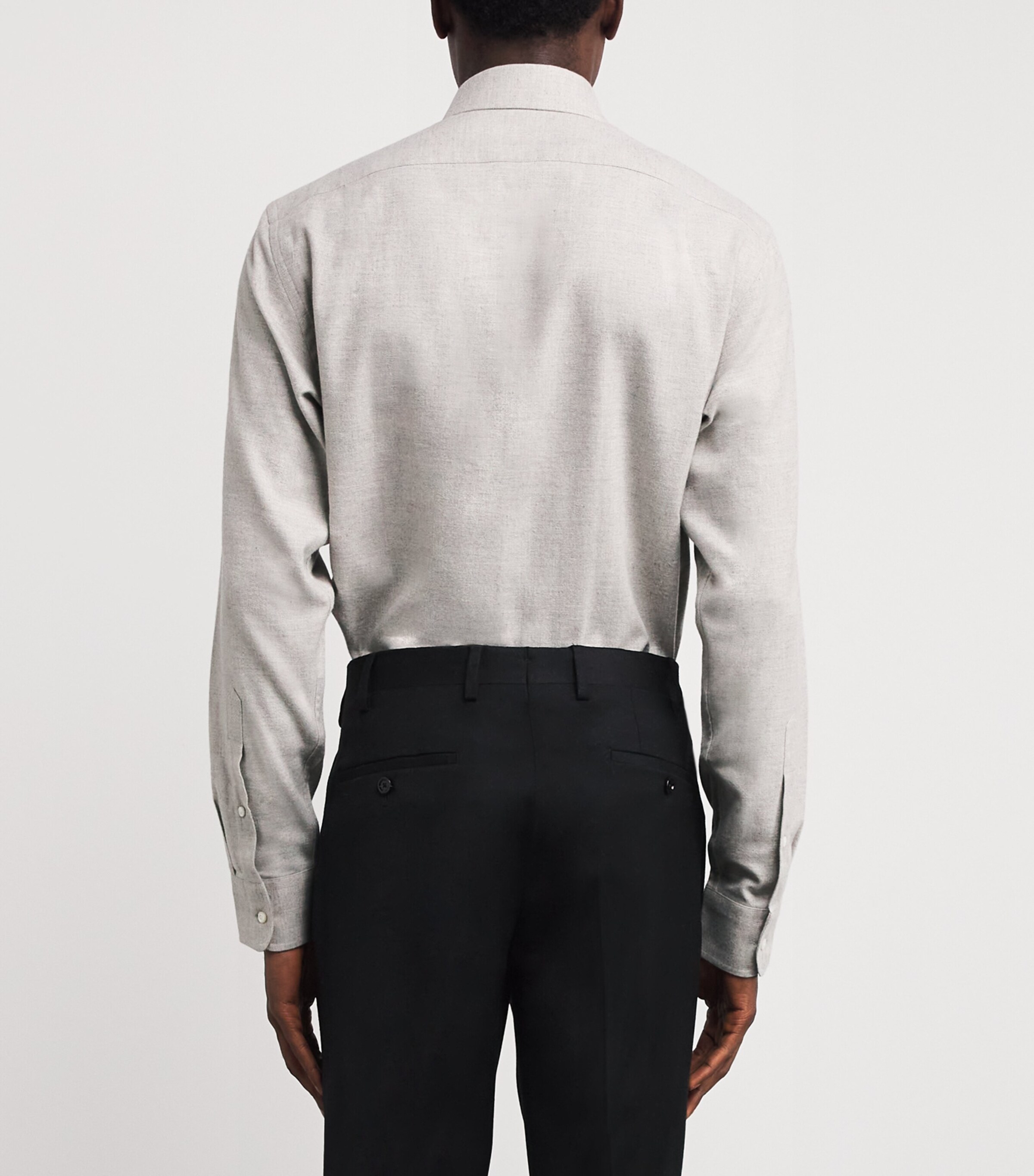 Ralph Lauren Purple Label Mens Cotton Herringbone Shirt Light Melange Grey Image 4