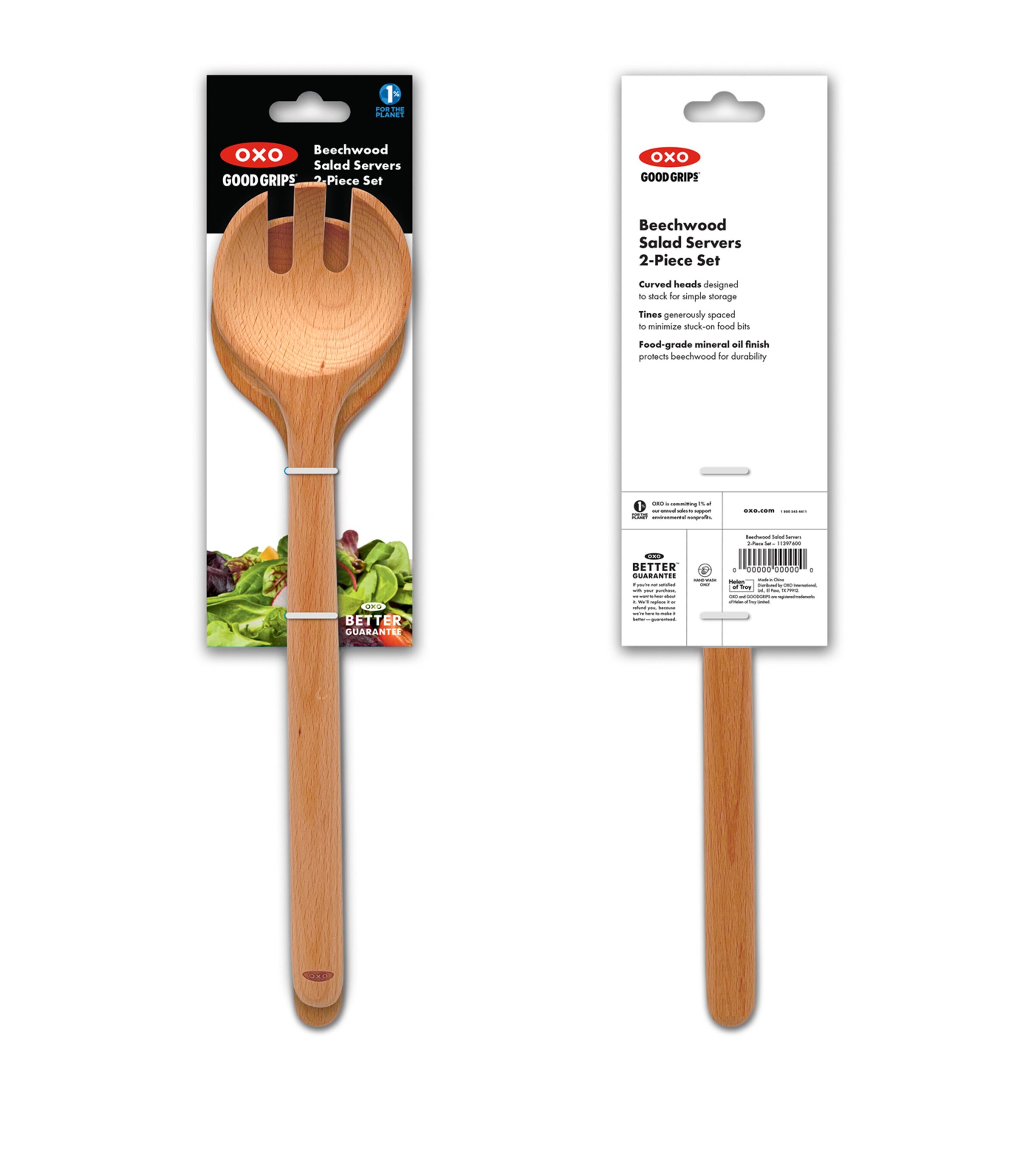 Oxo Set of 2 Wood Good Grips Salad Servers Beechwood Brown Image 8