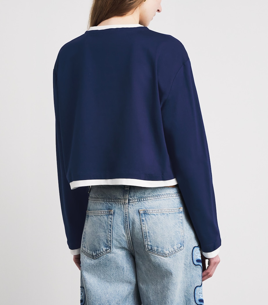 Maje Womens Cotton Layered Logo T-Shirt Navy Image 5