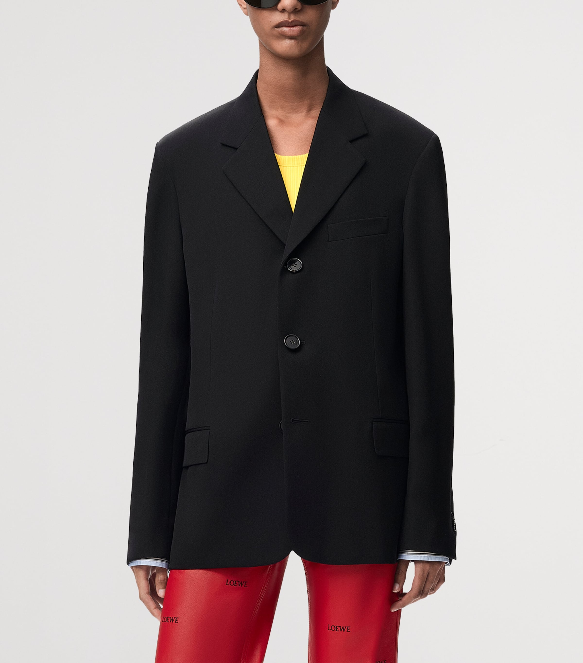 LOEWE Womens Wool-Blend Layered-Cuff Blazer Black Image 3