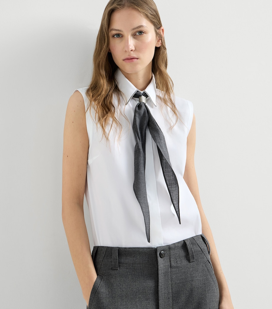 Brunello Cucinelli Womens Stretch-Cotton Poplin Sleeveless Shirt Image 2