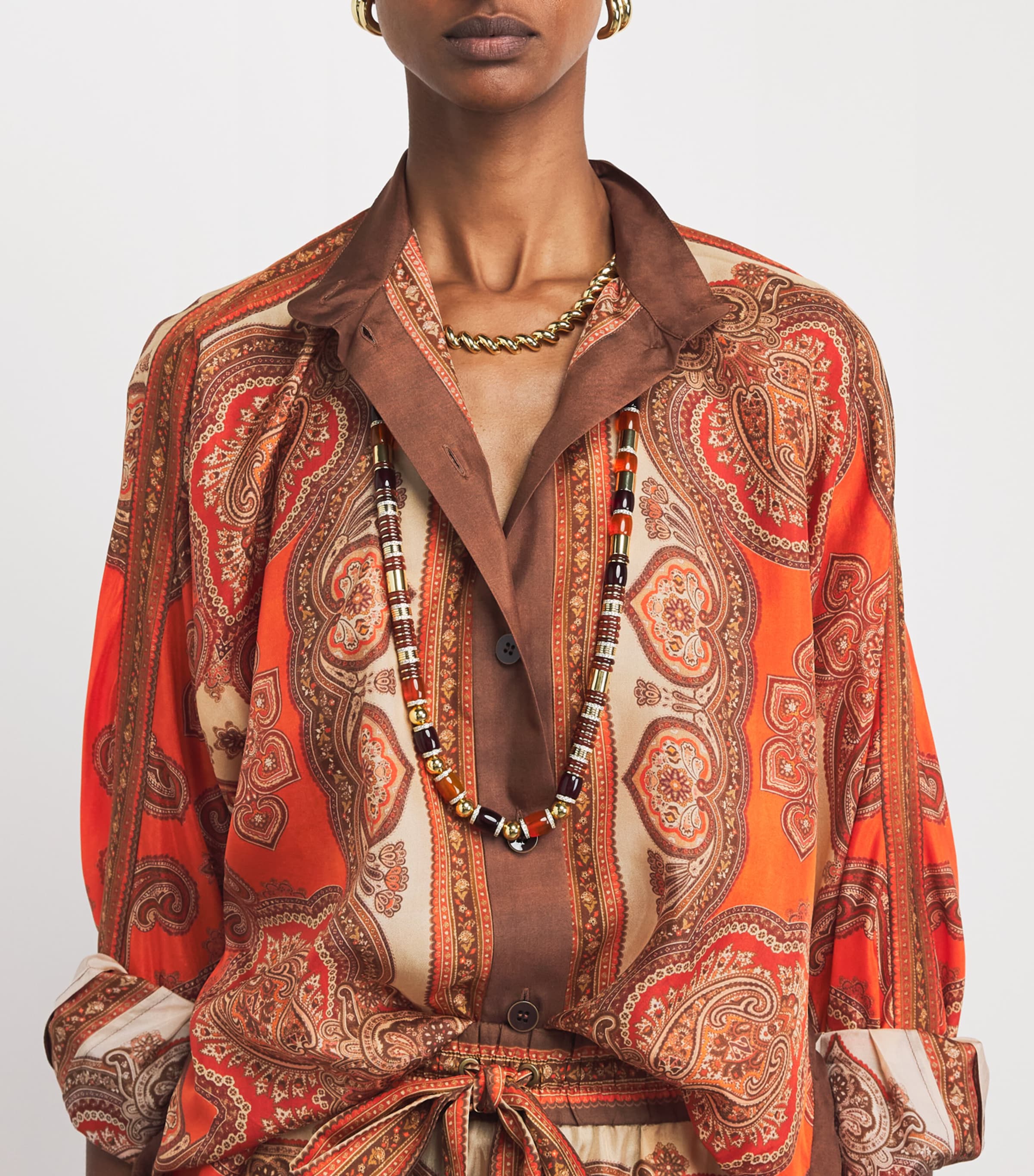 Zimmermann Womens Silk Mahon Shirt Tangerine Paisley Image 3