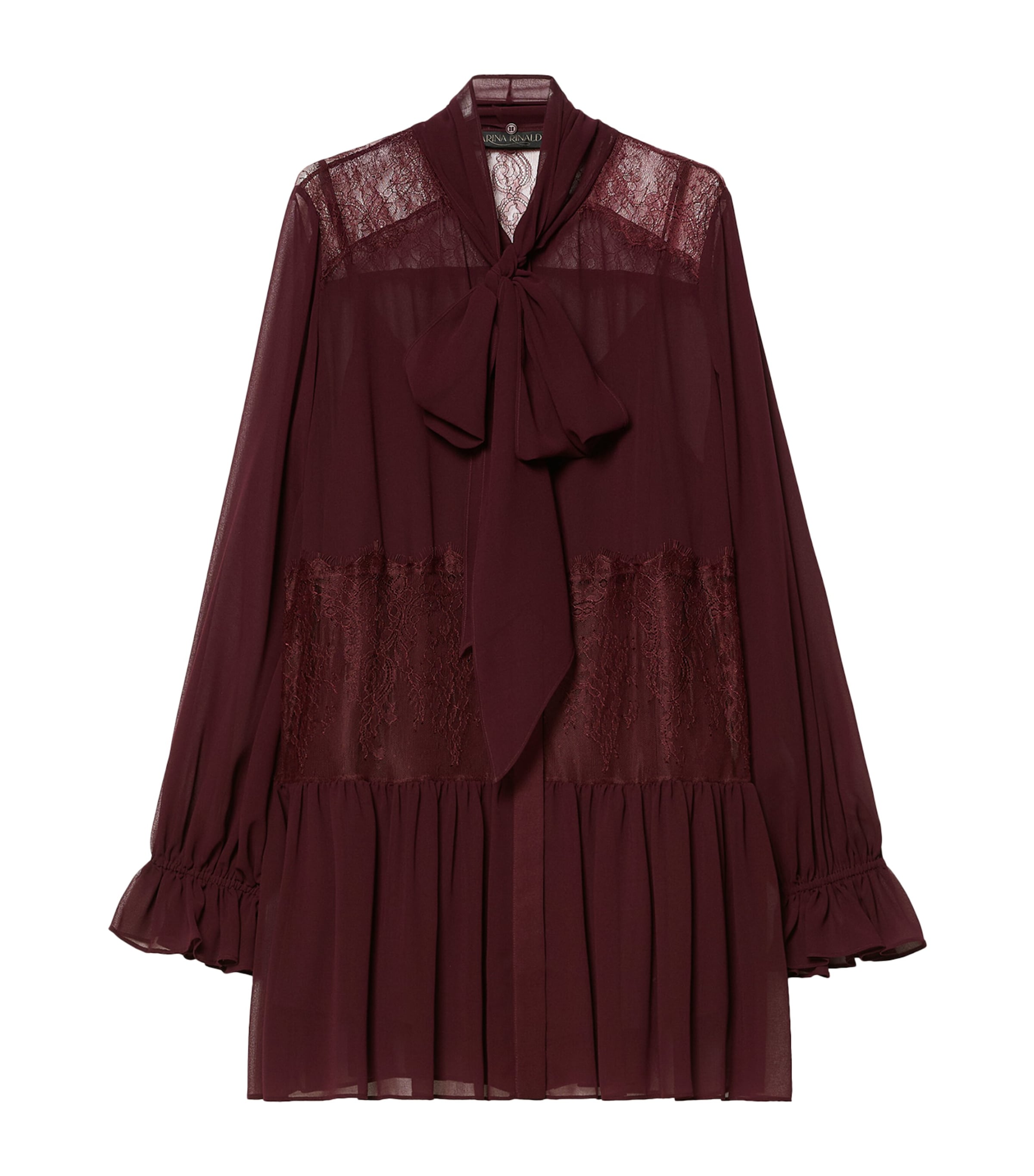 Marina Rinaldi Womens Lace-Detail Pussybow Blouse Red Purple Image 1