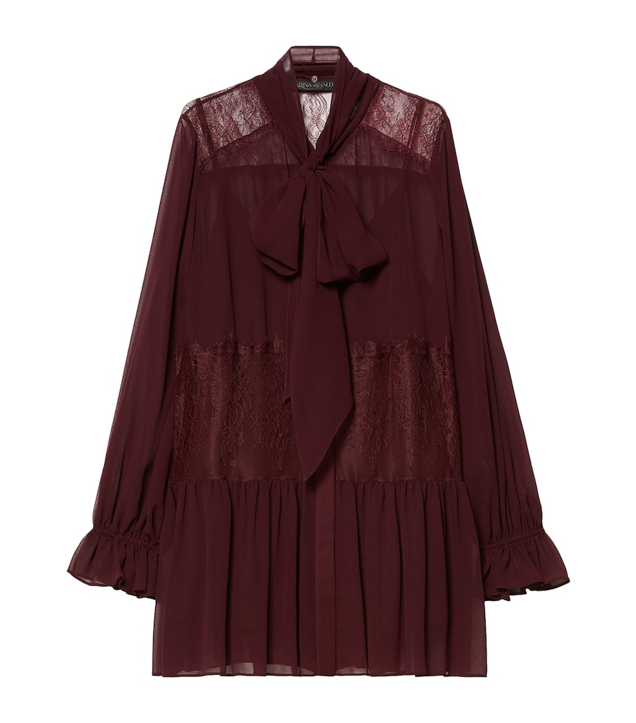 Marina Rinaldi Womens Lace-Detail Pussybow Blouse Red Purple Image 1