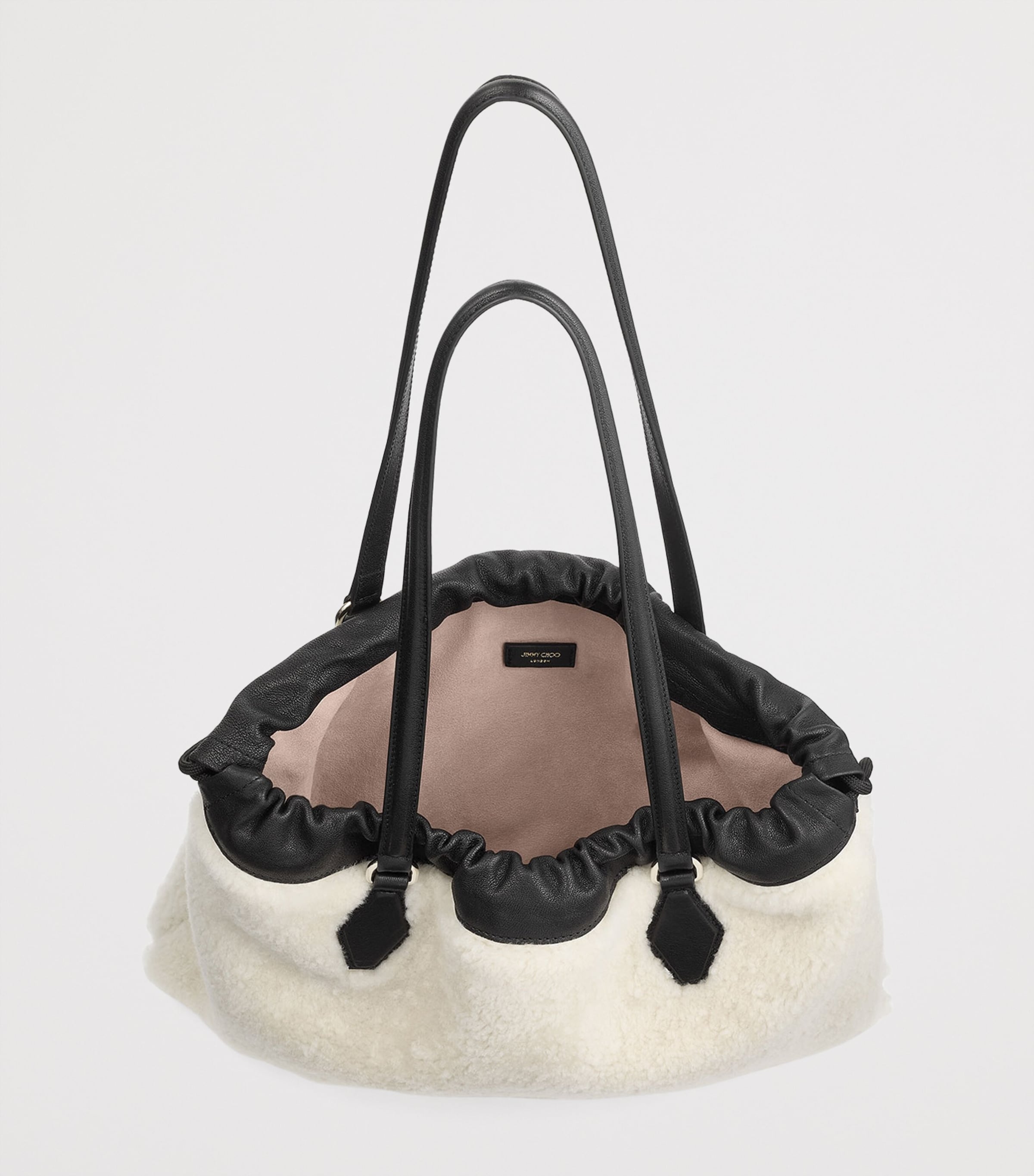 Shearling Drawstring Tote Bag NATURAL/BLACK Image 5