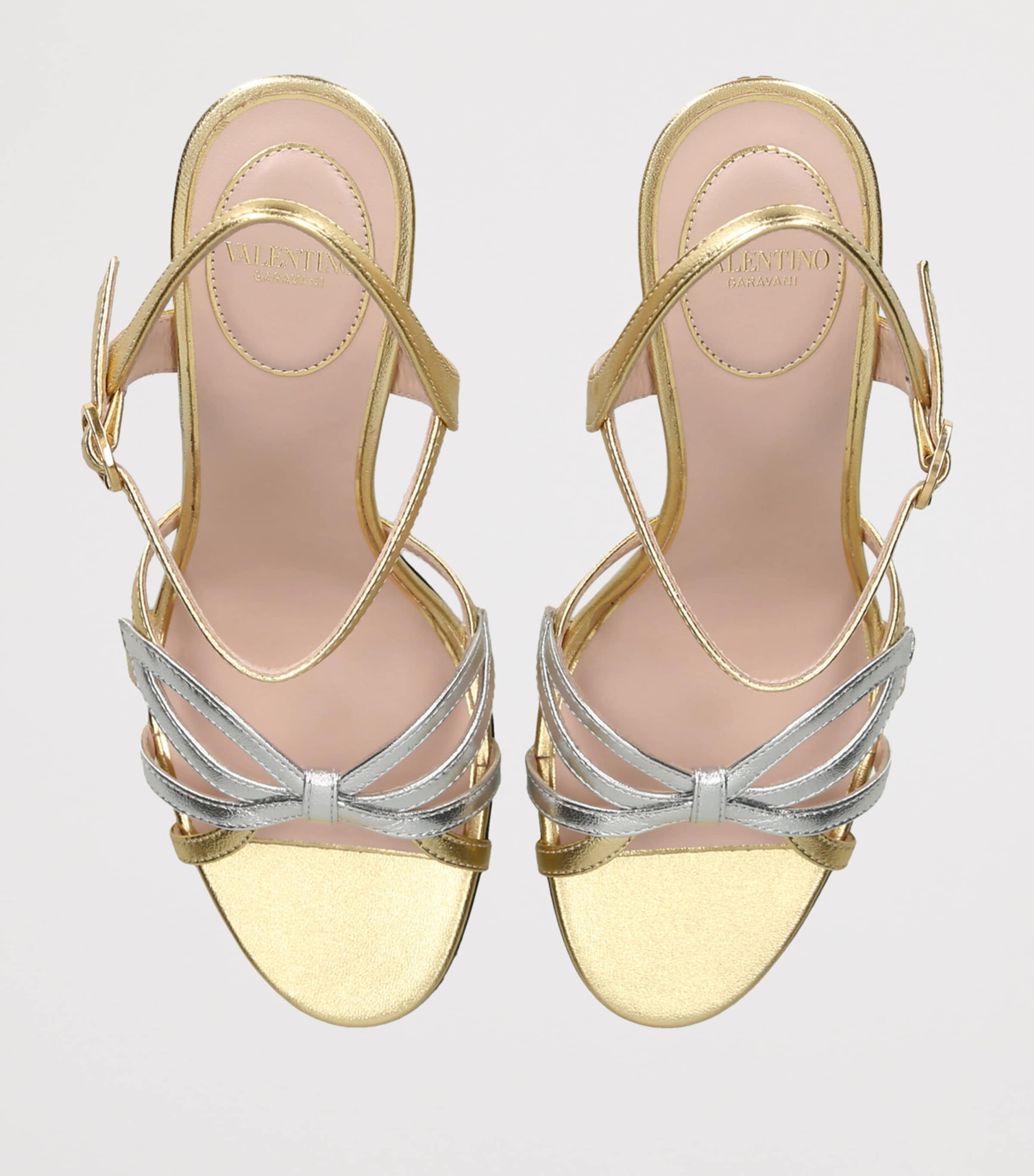 Valentino Garavani Metallic Leather Bow Heeled Sandals 100 Gold Comb Image 4