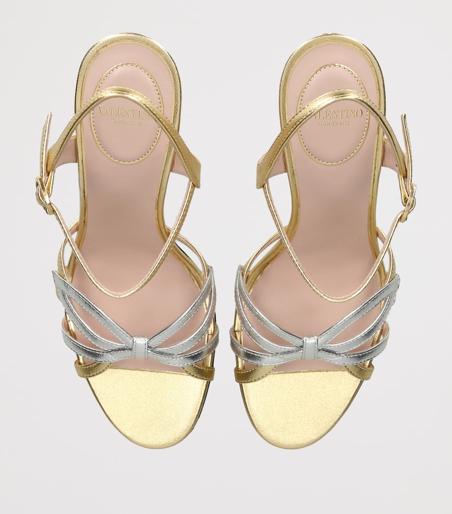 Valentino Garavani Metallic Leather Bow Heeled Sandals 100 Gold Comb Image 4