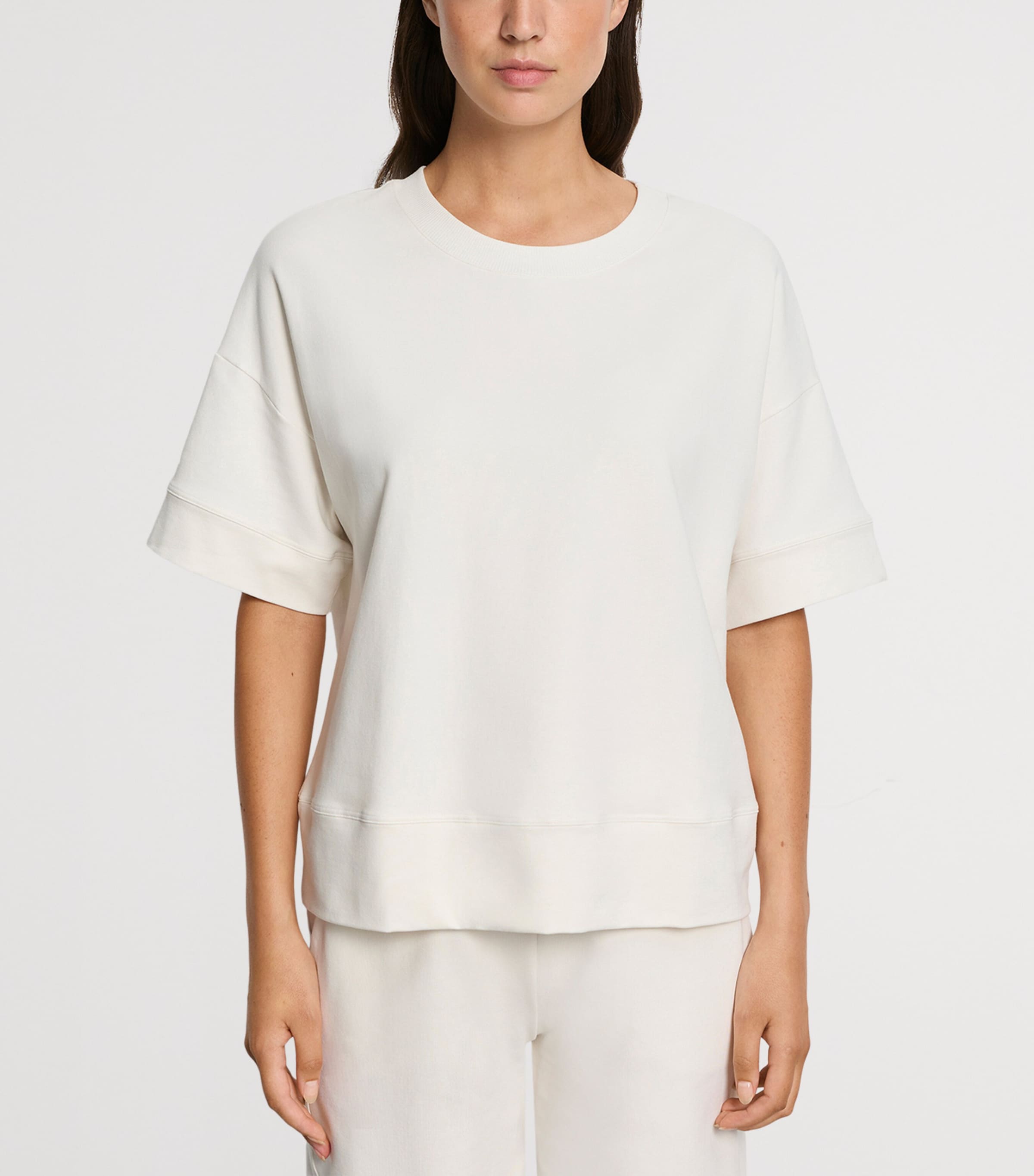 Hanro Womens Stretch-Cotton Natural Living Sweatshirt Misty White Image 2