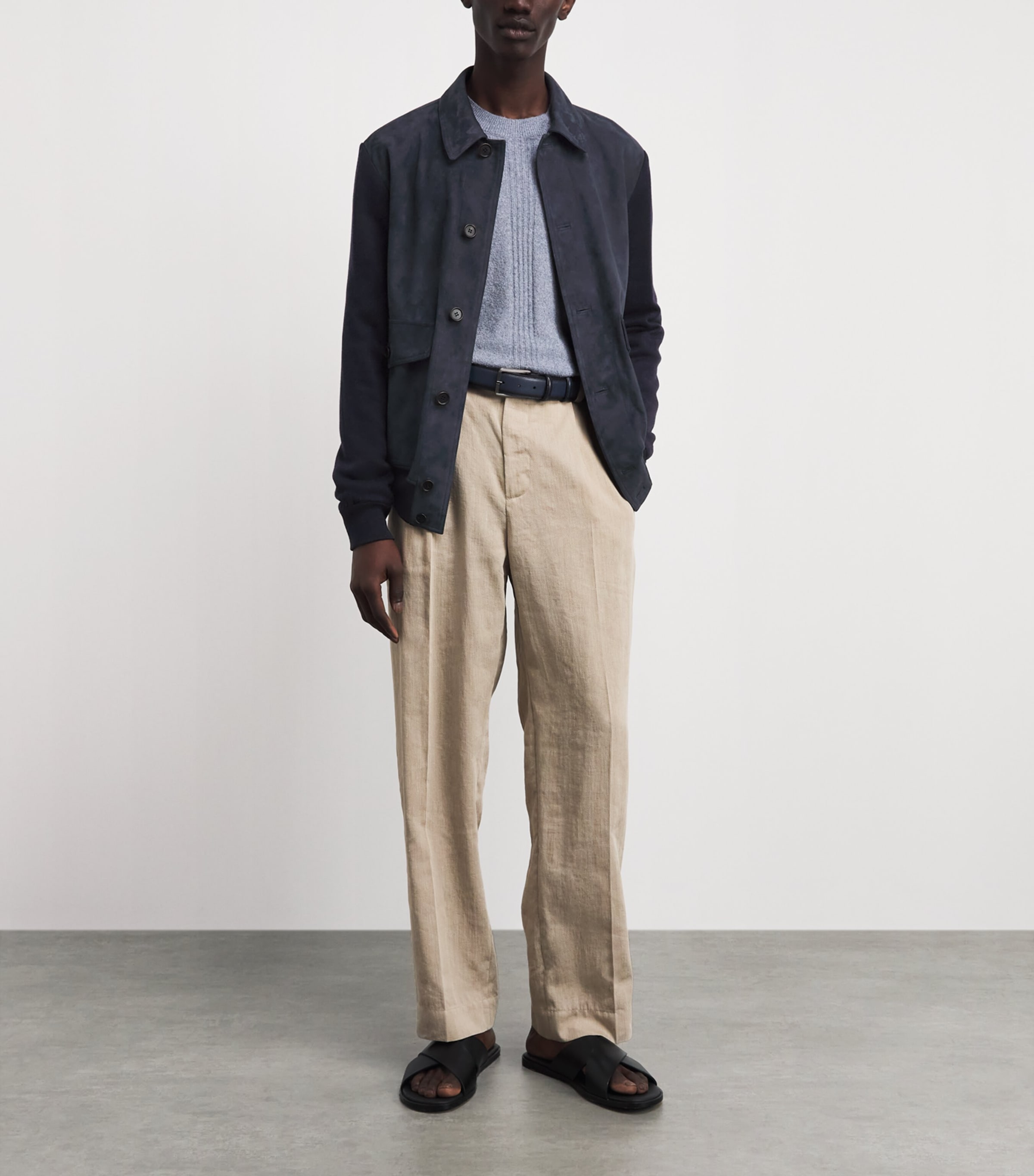 Fioroni Cashmere Mens Suede Bomber Jacket Navy Image 2