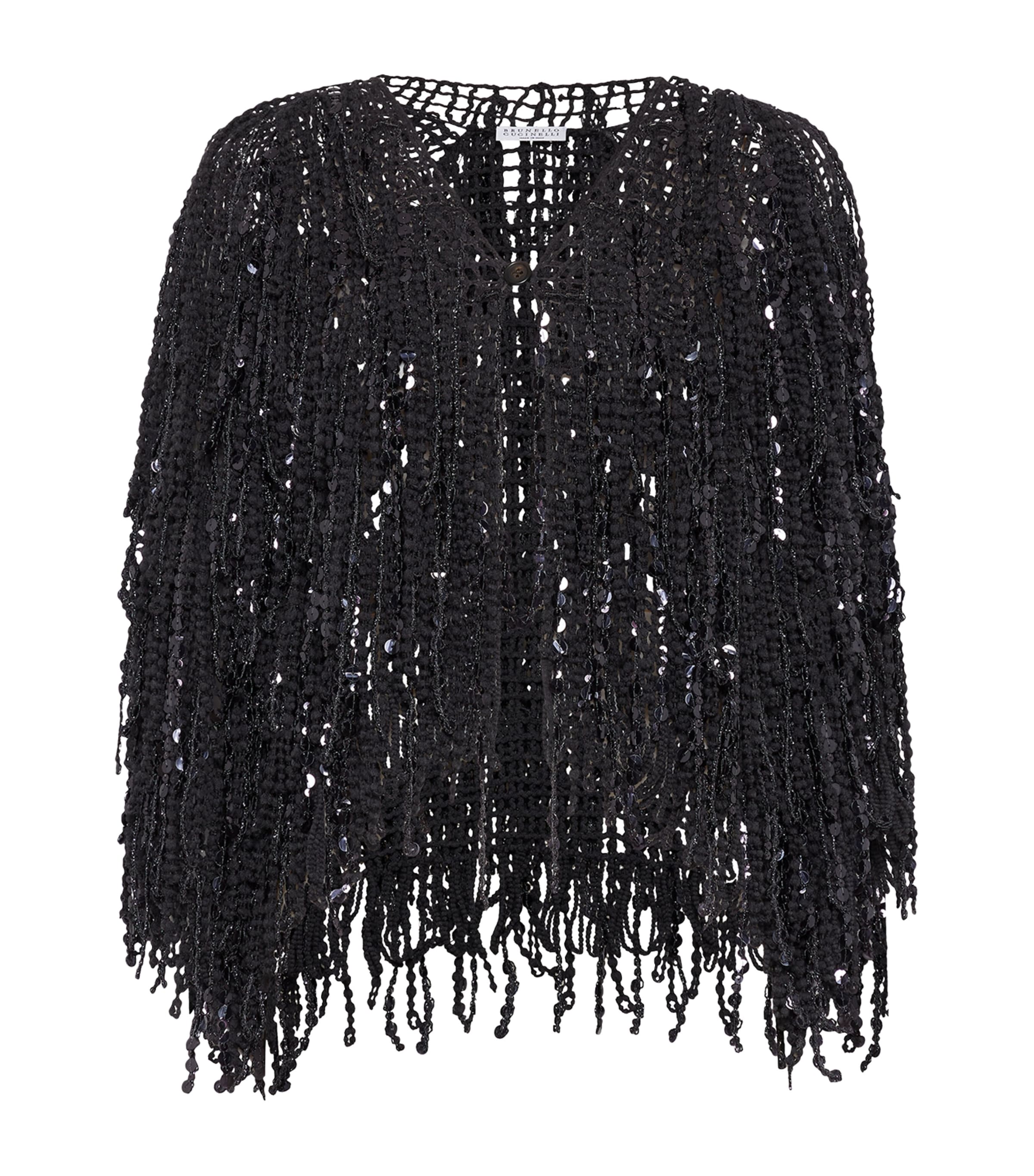 Brunello Cucinelli Cotton-blend Dazzling Cascades Cardigan In Black