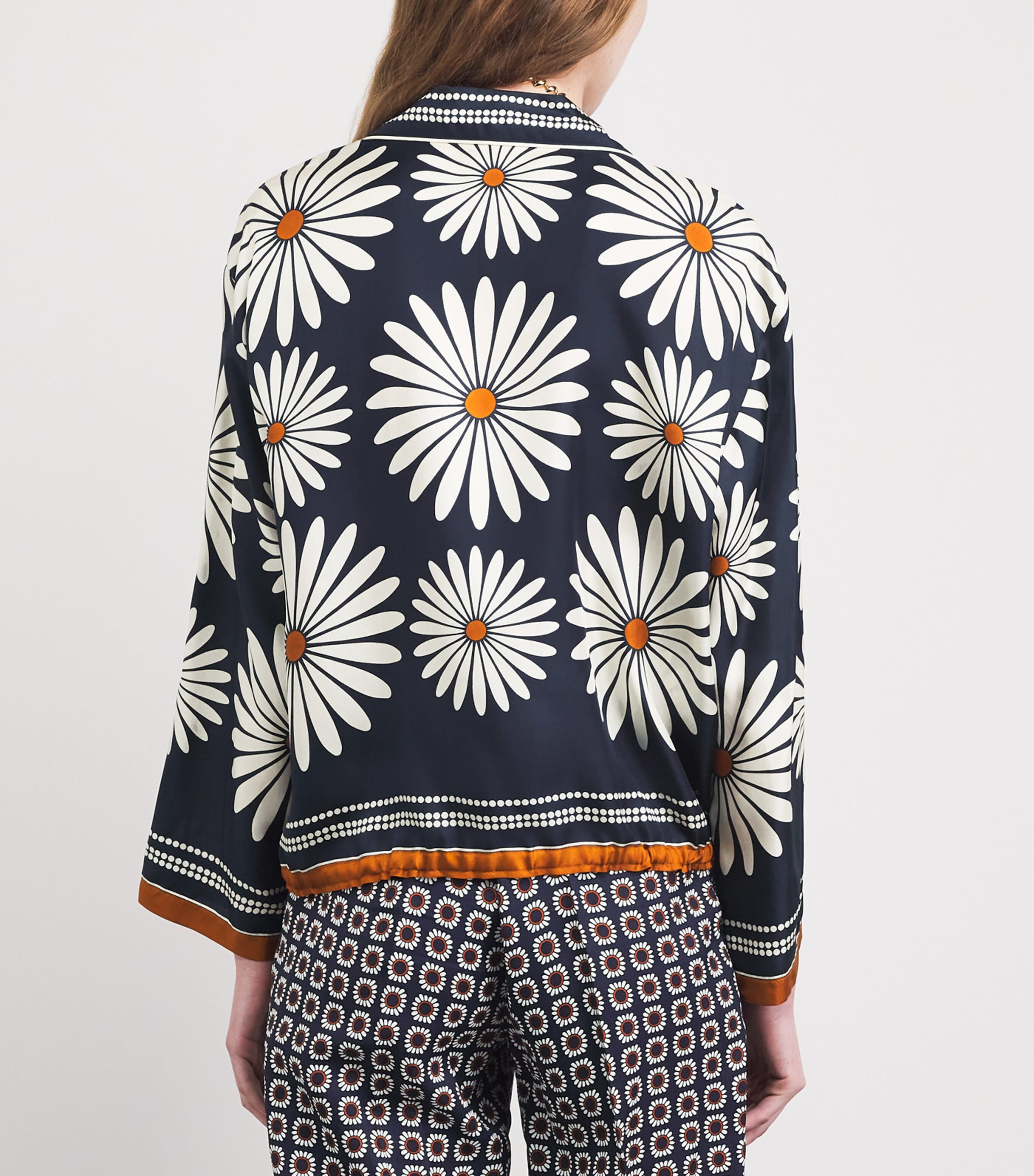 Sandro Paris Womens Silk Floral Print Shirt Deep Blue / Ocher Image 5