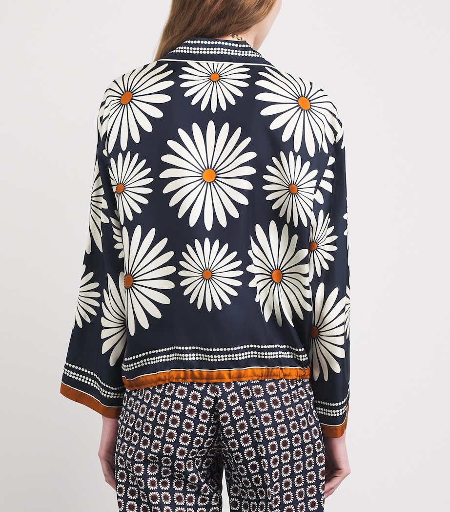 Sandro Paris Womens Silk Floral Print Shirt Deep Blue / Ocher Image 5
