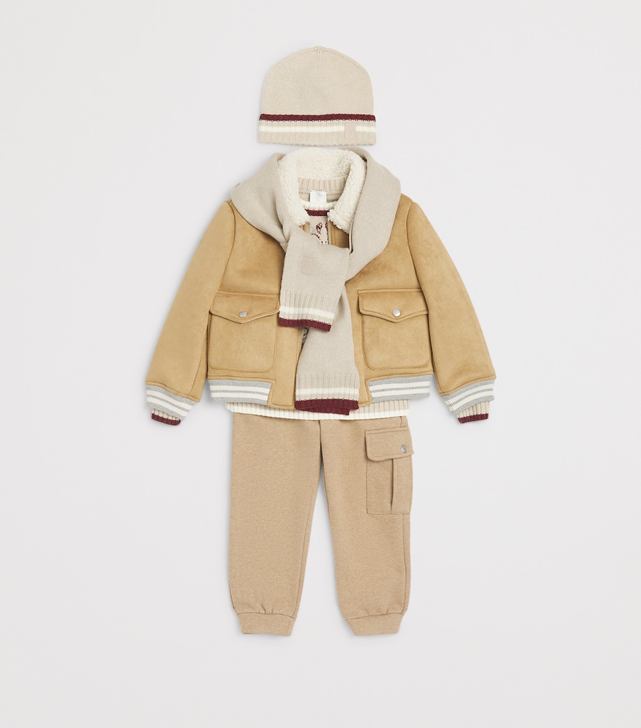 Virgin Wool Scarf and Beanie Set 873BDBEIGE MED/BORDO Image 2