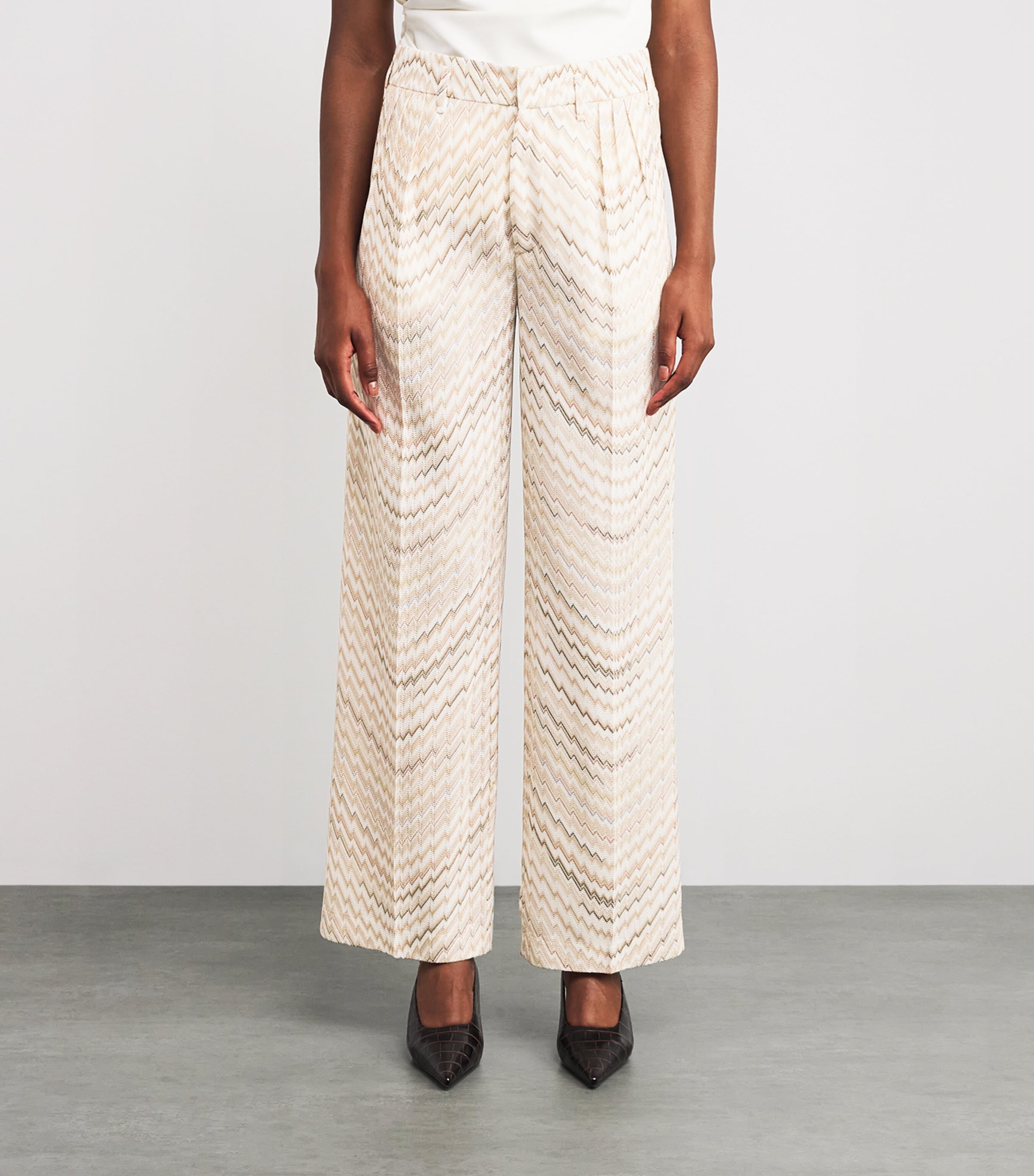 Zigzag Wide-Leg Tailored Trousers S01HS WHITE/BEIGE Image 3