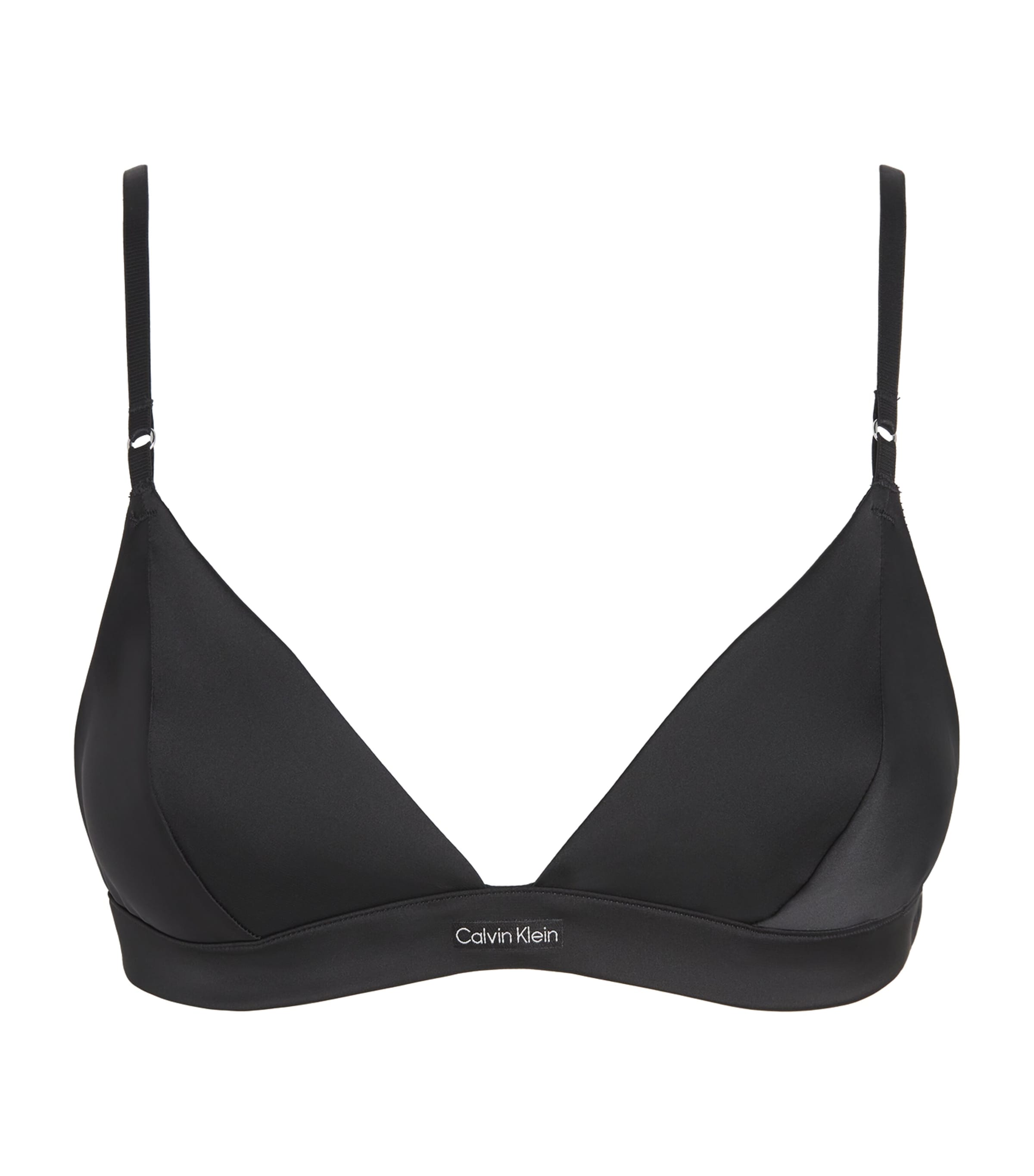 Calvin Klein Satin Signature Triangle Bra In Black