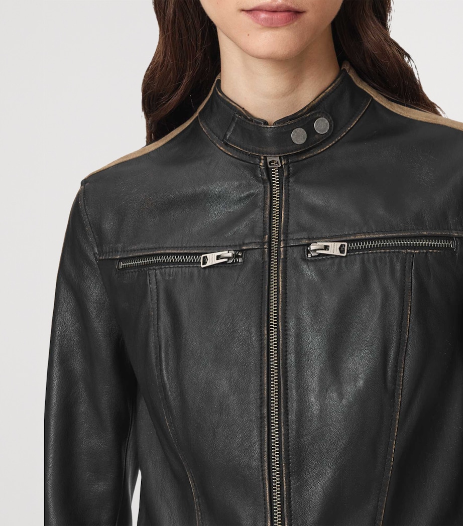 AllSaints Womens Tiggy Biker Leather Jacket Black/beige Image 6