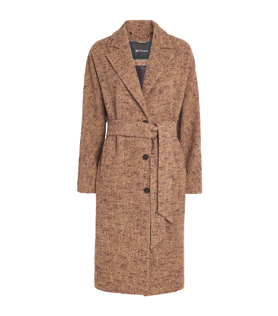 Kiton Womens Wool-Alpaca Single-Breasted Coat Beige / Burgundy Image 1