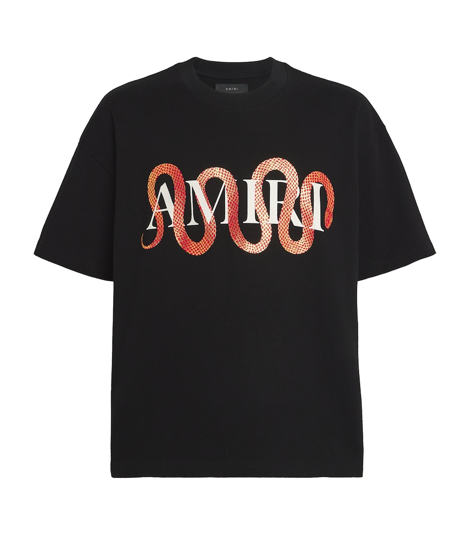 AMIRI Mens Cotton Snake Logo T-Shirt Black Image 1