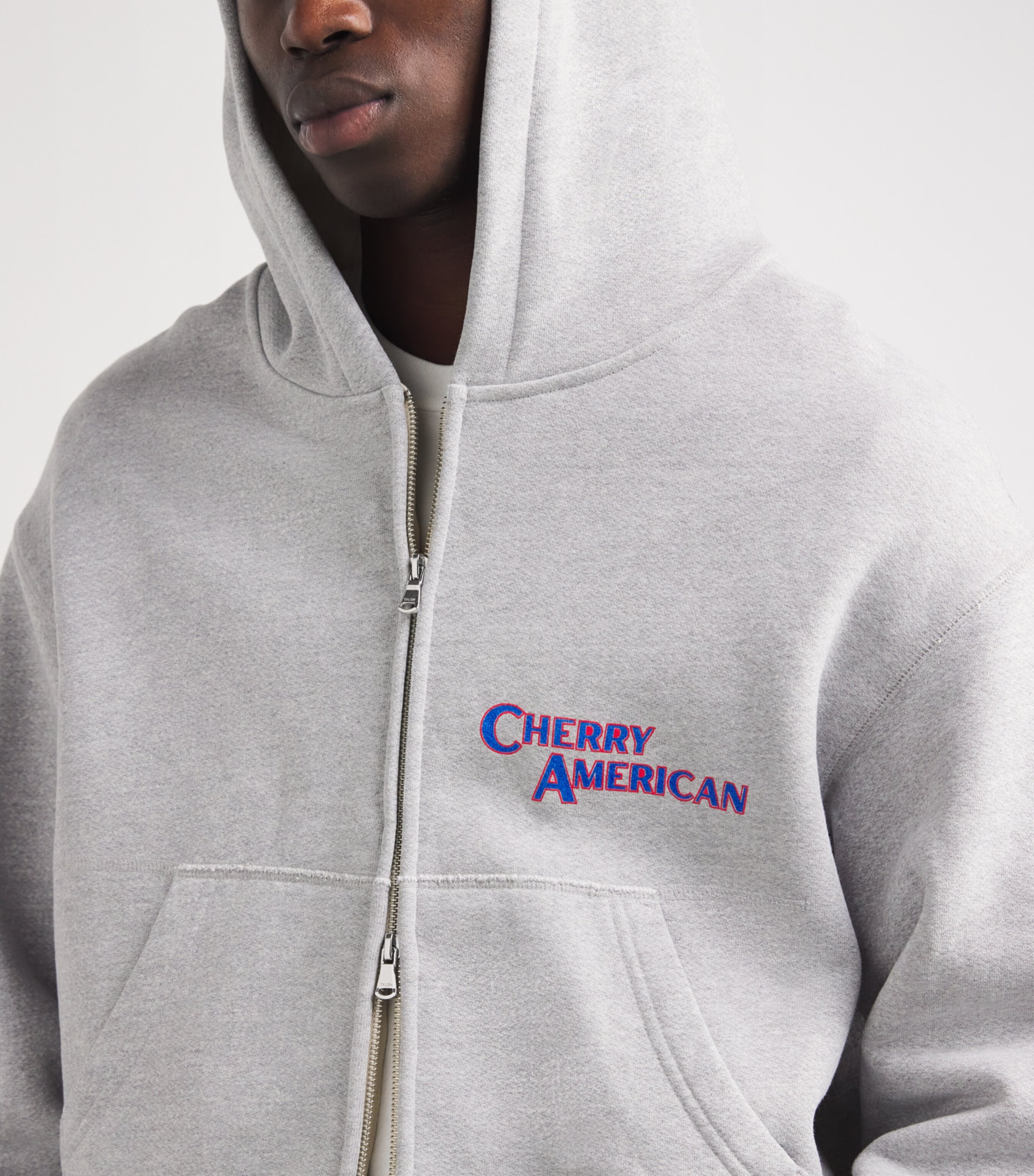 Cotton-Blend Thermal Zip-Up Logo Hoodie HEATHER GREY Image 6