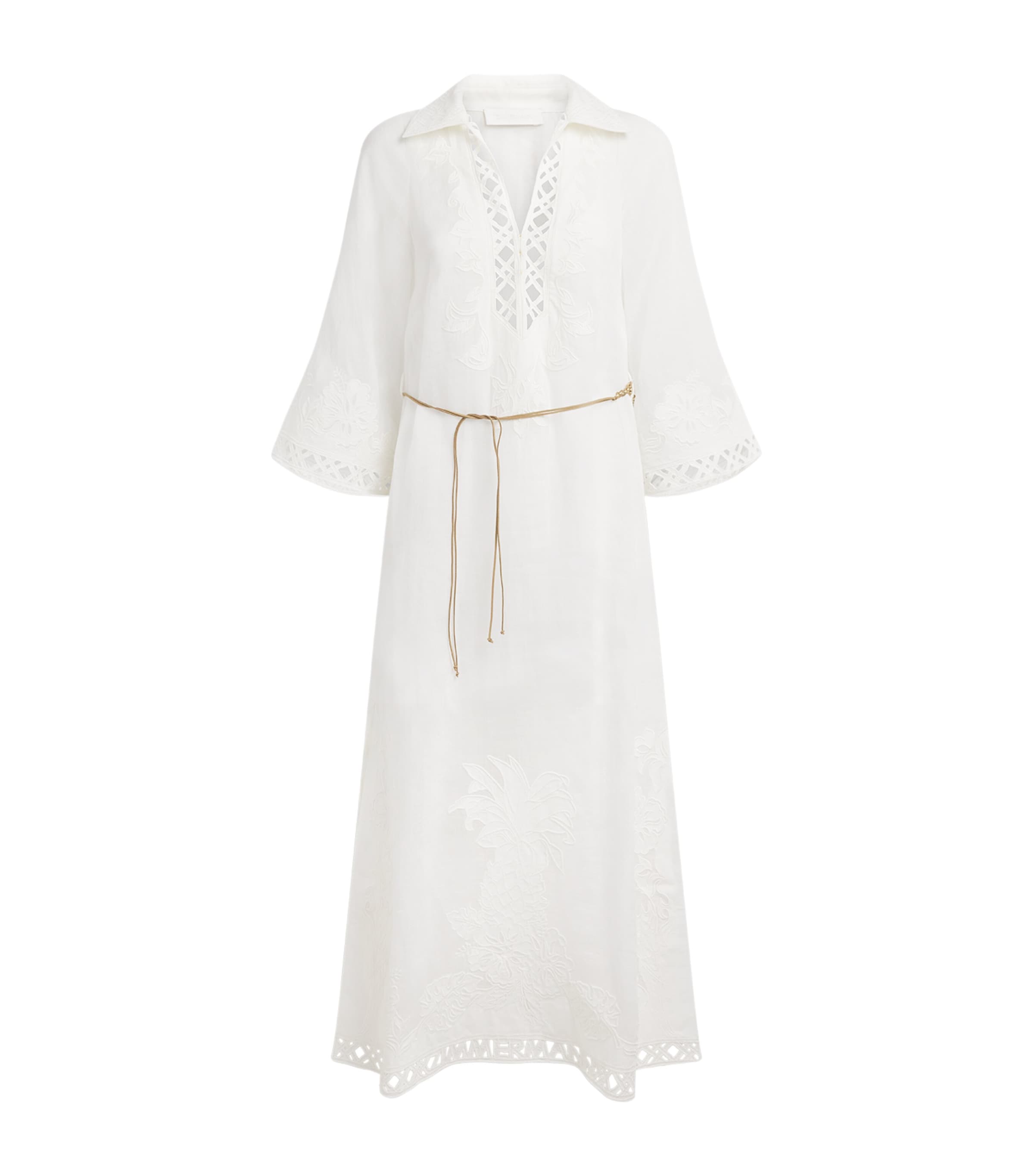 Zimmermann Womens Ramie Embroidered Indra Midi Dress Ivory Image 1