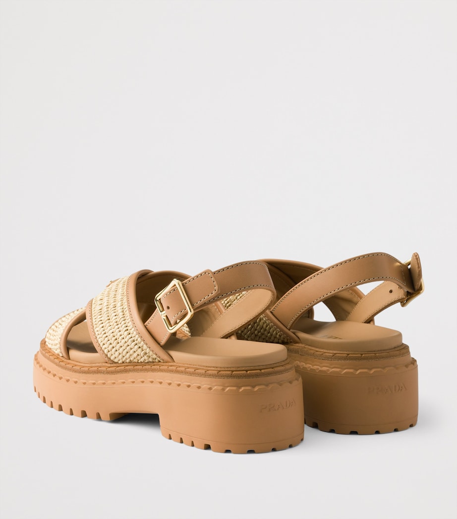 Leather-Raffia Crossover Platform Sandals 55 F0P9G Image 4