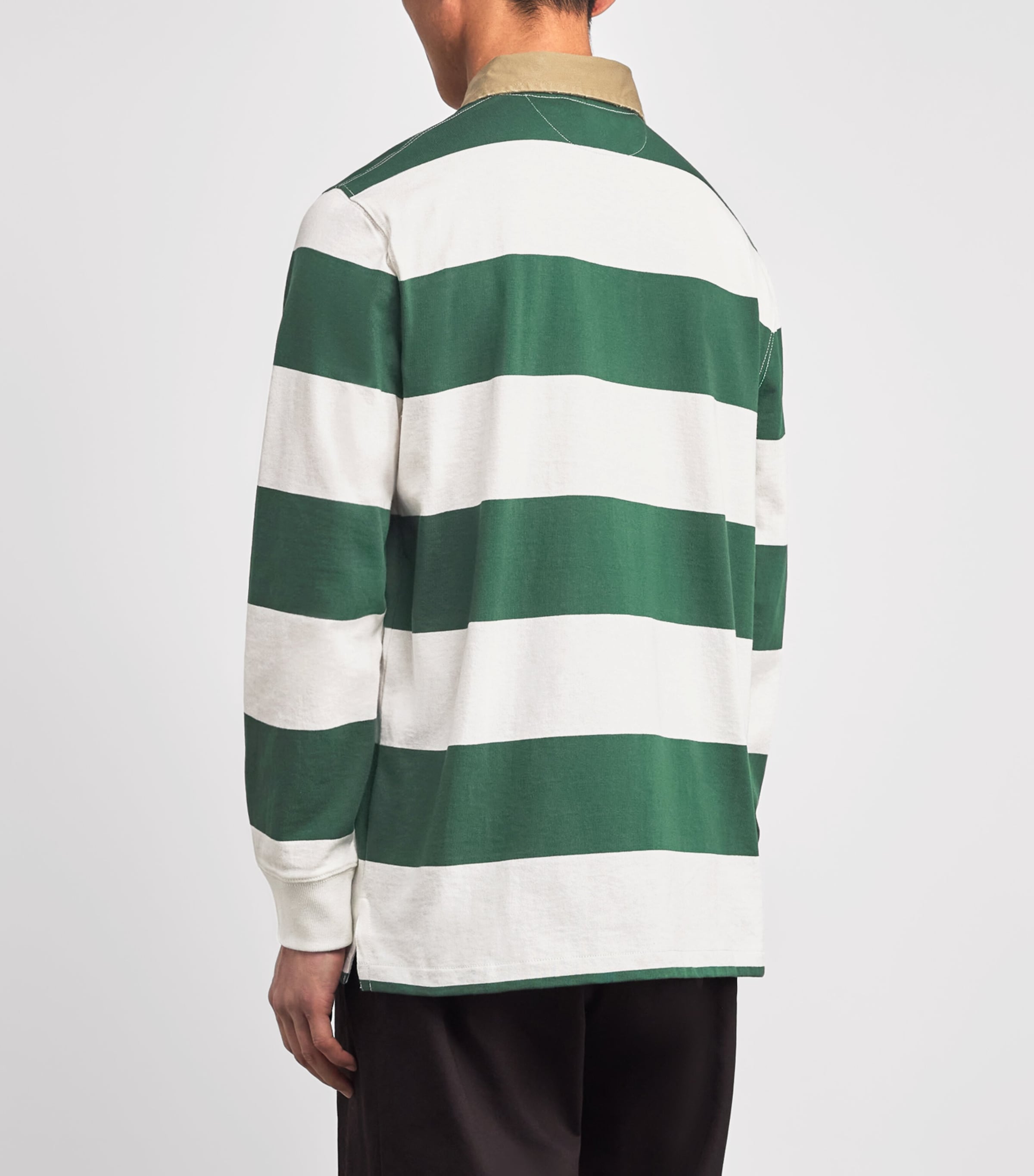 Cotton Stripe Polo Pony Rugby Shirt GREEN Image 4