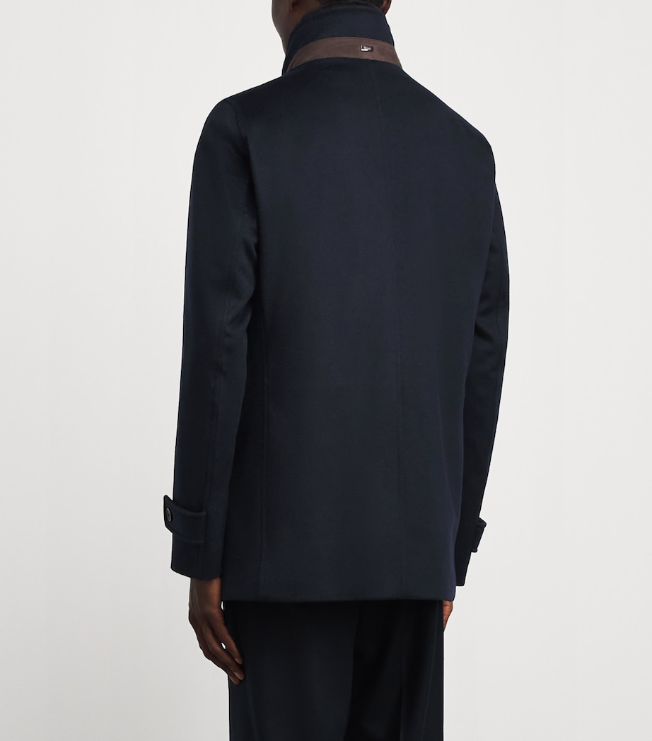Herno Mens Cashmere Car Coat Blu Scuro Image 5