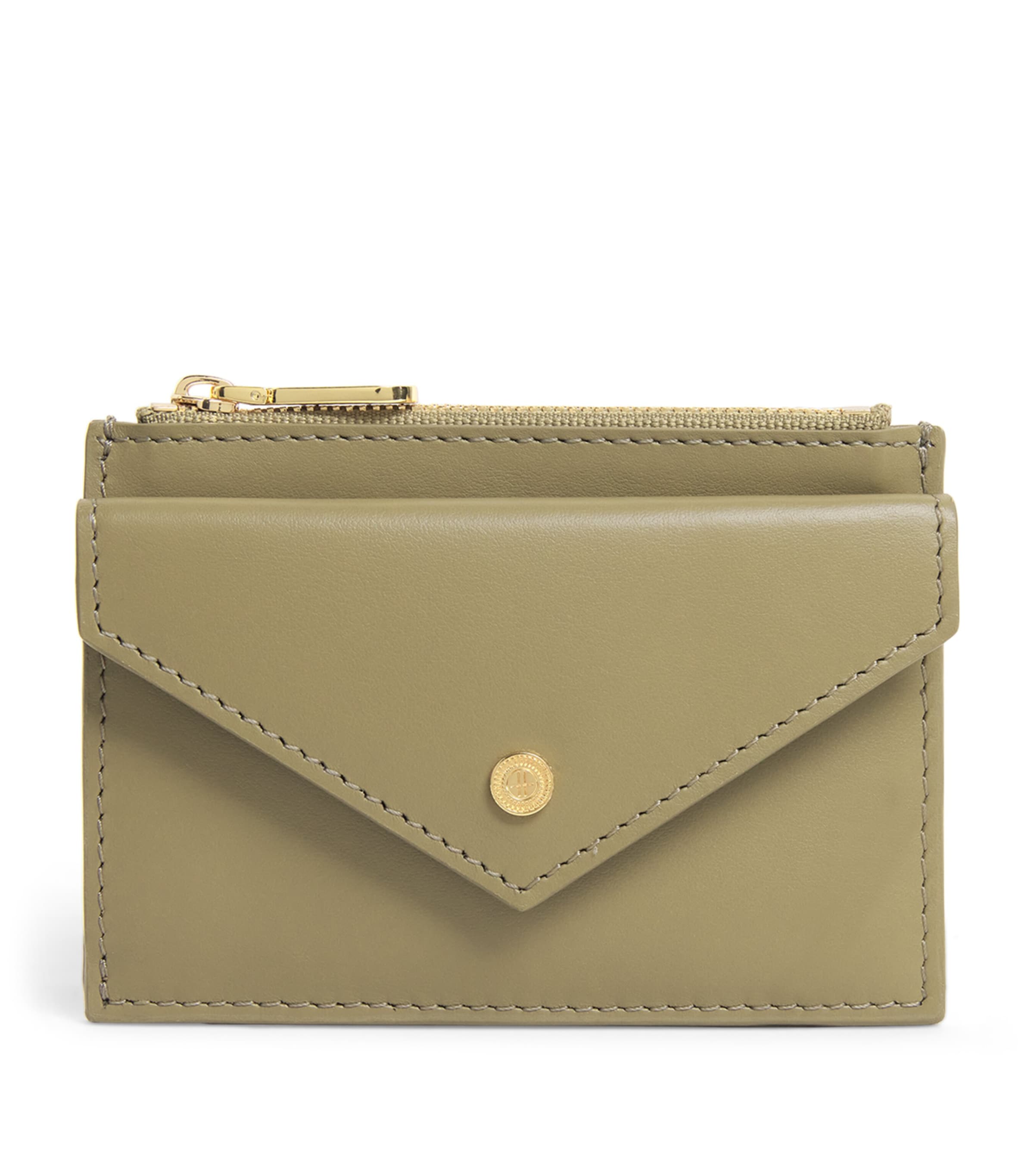 Harrods Smooth Leather Card Holder Olive Image 1